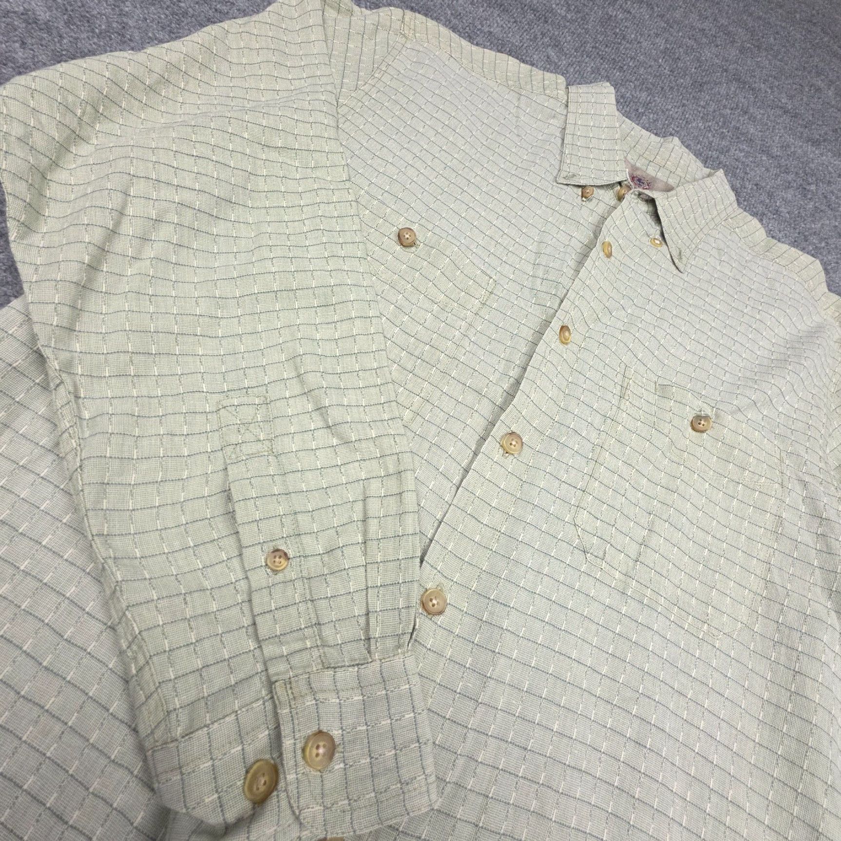 The Territory Ahead Territory Ahead Shirt Men's Large Green White Woven Textured Cotton Button-Up Short Sleeve Plaid Size US L / EU 52-54 / 3 - 2 Thumbnail