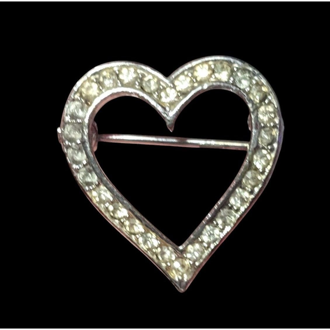 Other Vintage Open Heart Rhinestone Silver Tone Brooch Size ONE SIZE - 2 Thumbnail