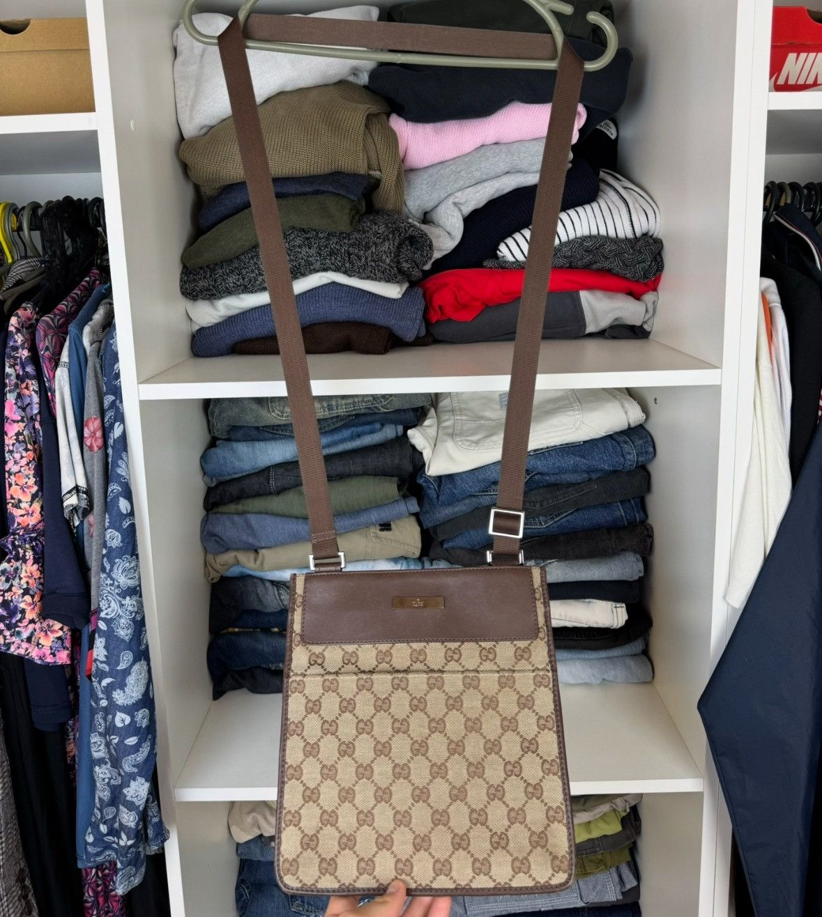 Gucci GG Canvas Flat Crossbody Bag Made in Italy