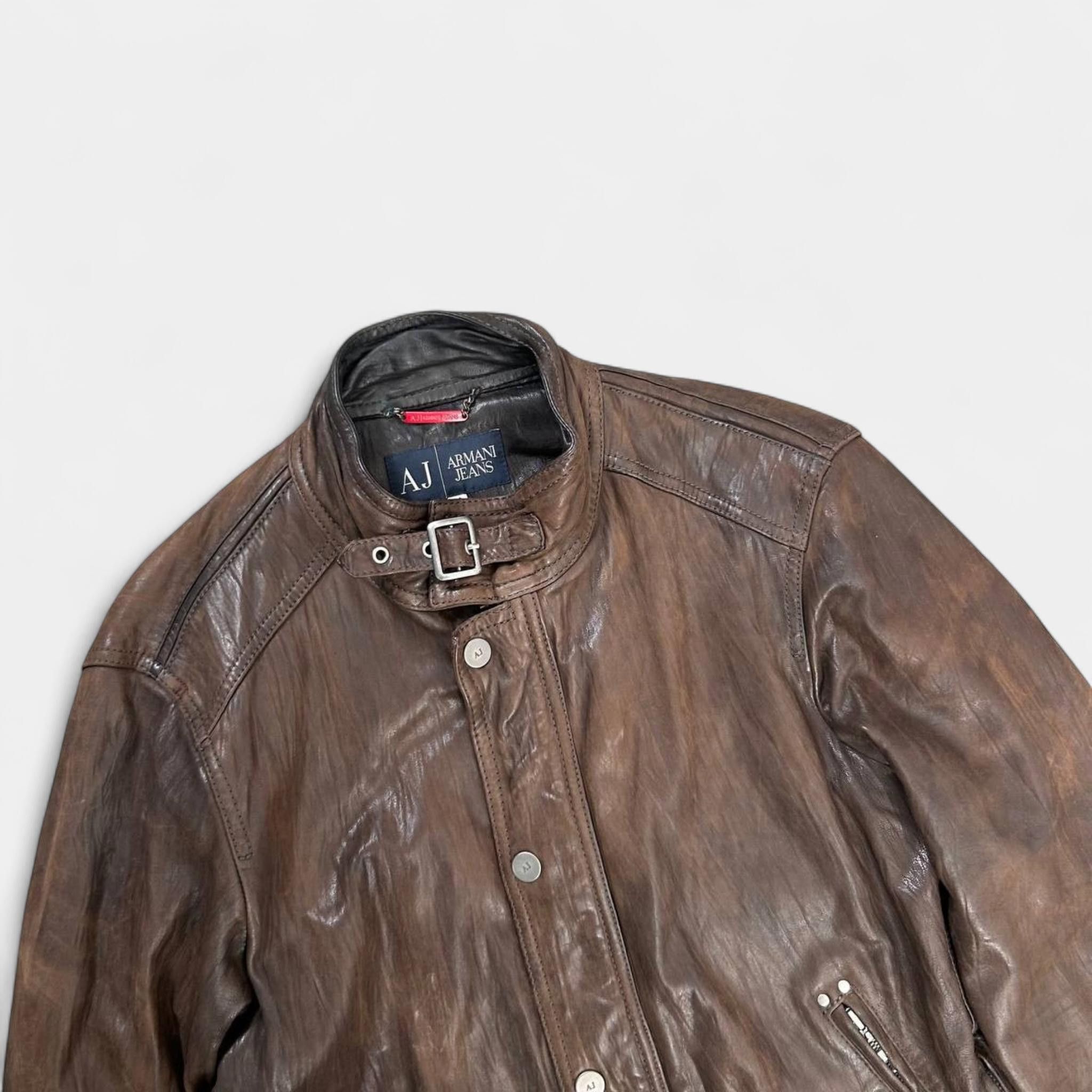 Armani Armani Jeans Brown Aged Leather Jacket Size US M / EU 48-50 / 2 - 2 Thumbnail