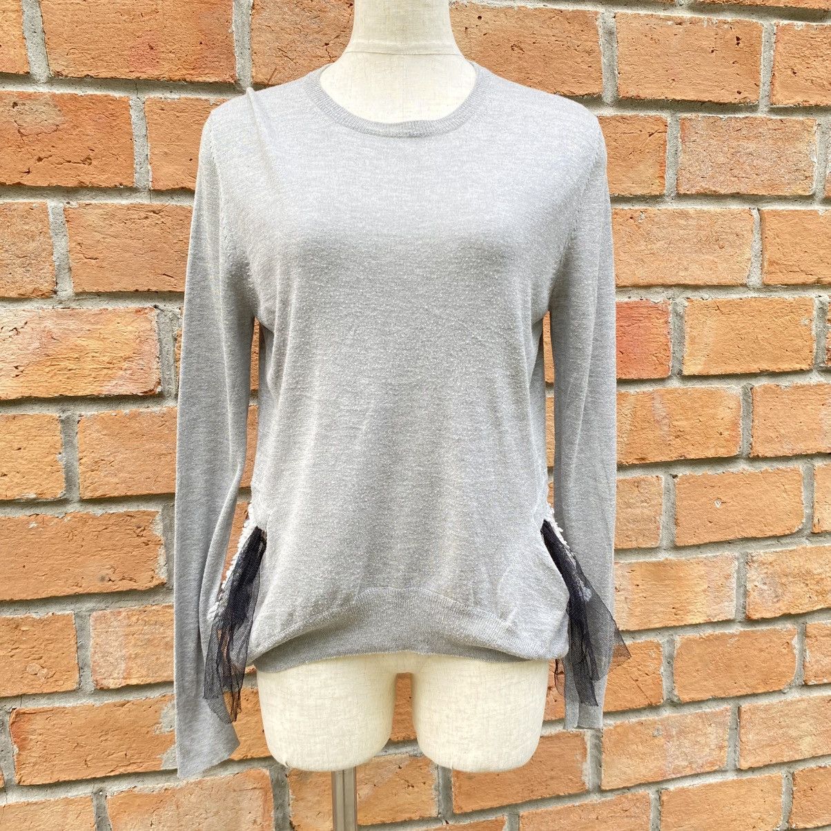 Toga TOGA TOGA ARCHIVES Gray Knit Top with Black Tulle Trim Size L / US 10 / IT 46 - 18 Thumbnail