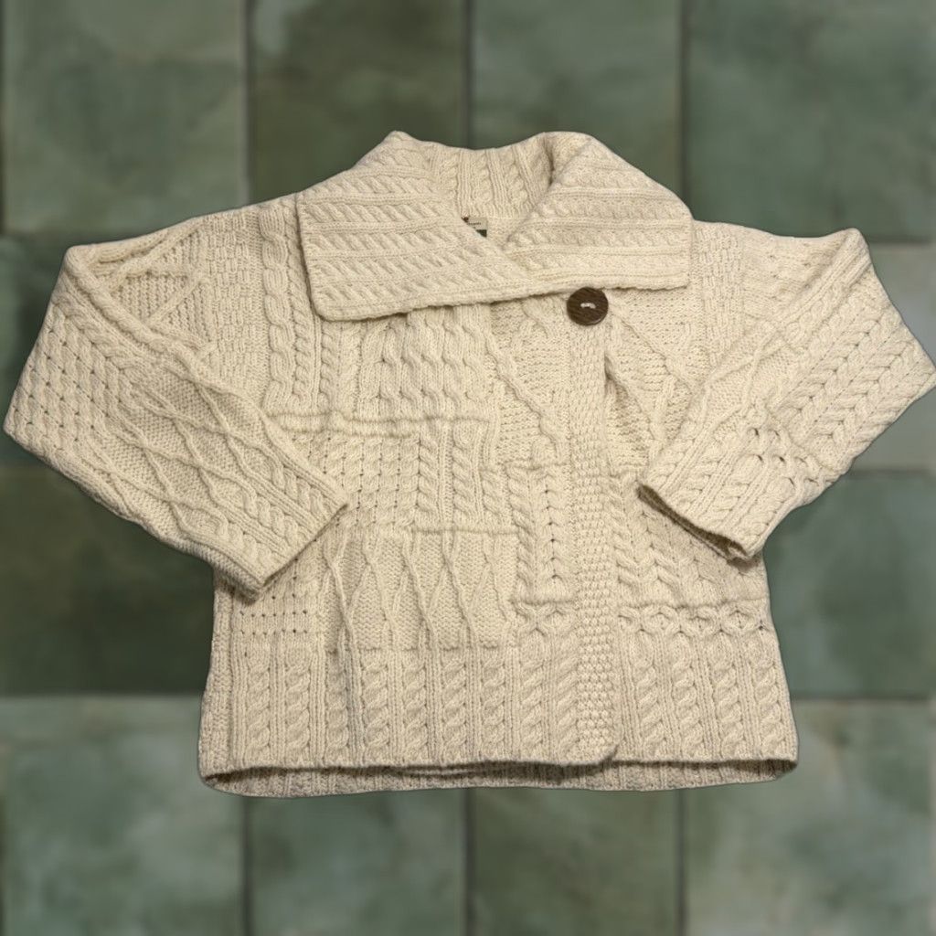 Carraig Donn Merino Wool Cardigan Sweater Womens S Cable Knit Ireland Cream