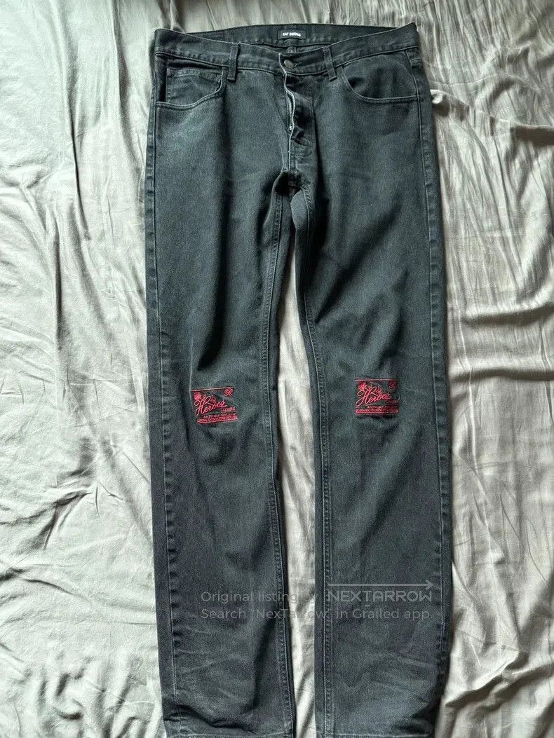 Raf Simons Raf Simons Black Denim Pants with Red Embroidery. Size US 33 - 1 Thumbnail