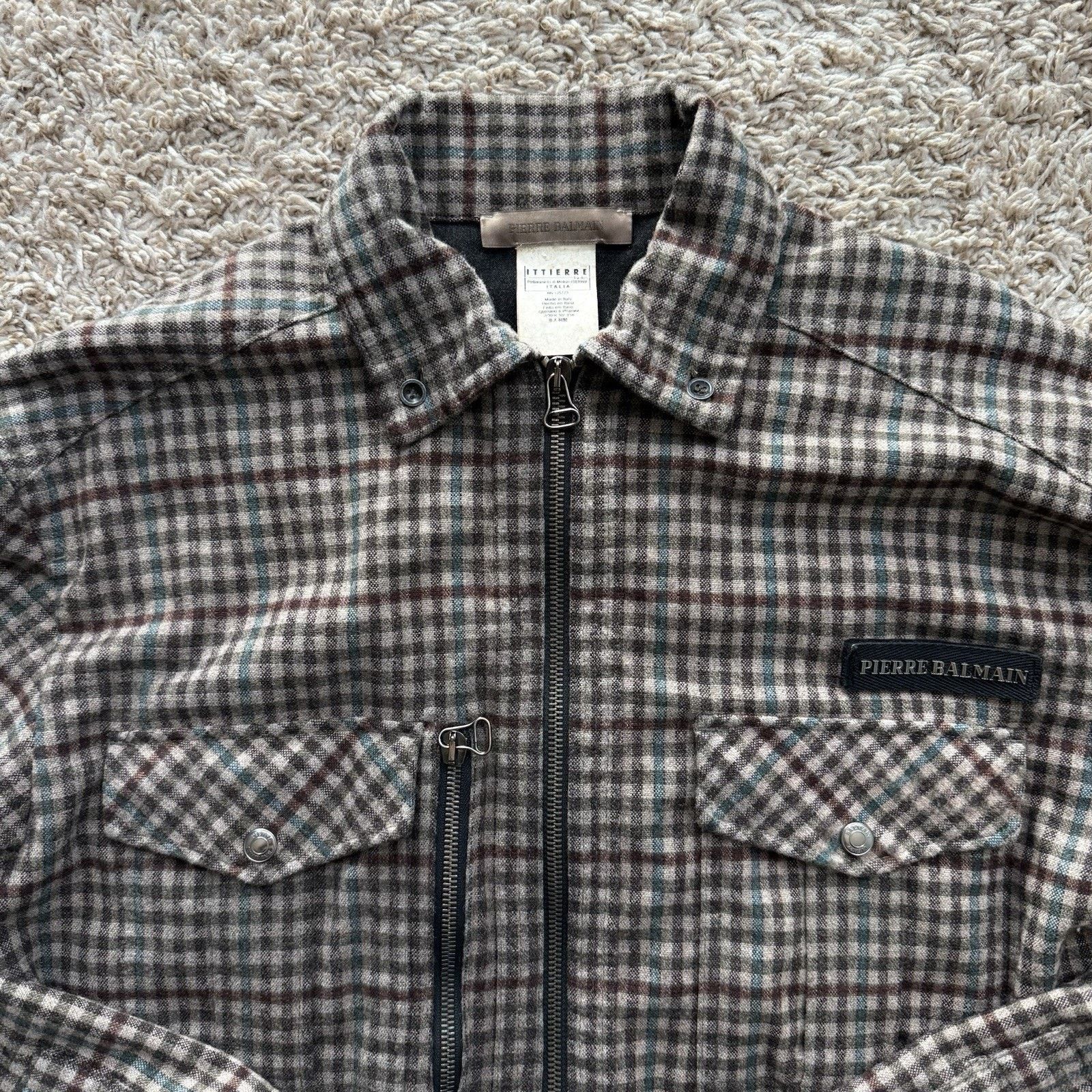 Balmain × Pierre Balmain × Vintage Vintage Pierre Balmain Italy Wool FullZip Jacket Brown Plaid Size US L / EU 52-54 / 3 - 3 Thumbnail