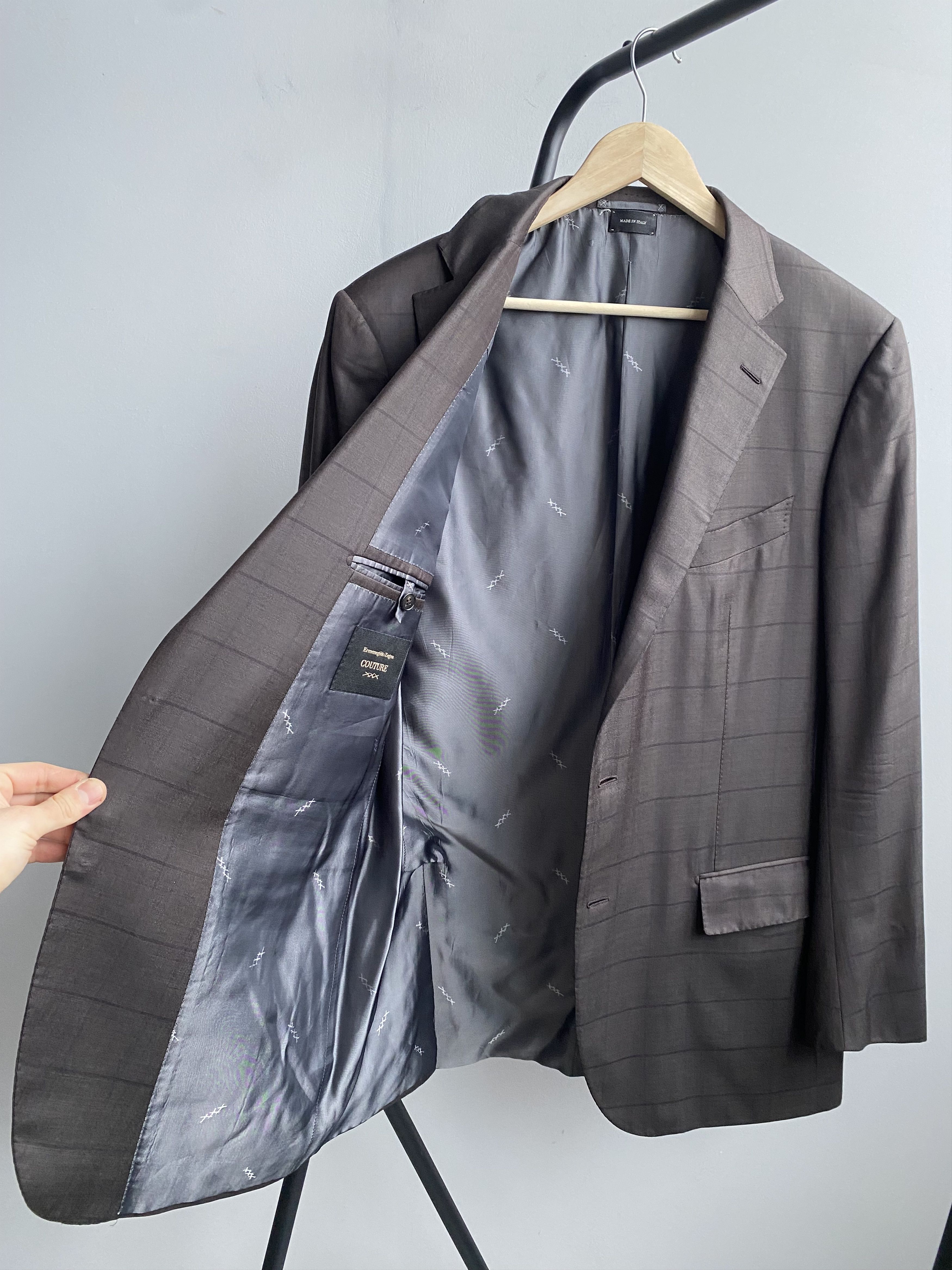 Ermenegildo Zegna Ermenegildo Zegna Couture Checked Wool and Silk Brown 56R Size 54R - 4 Thumbnail