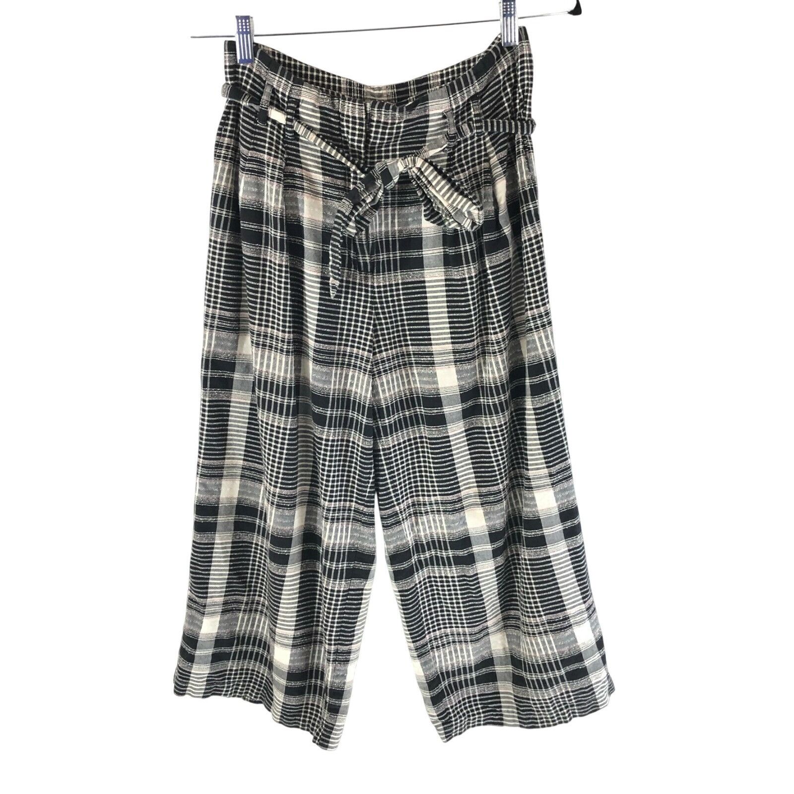 Anthropologie ett:twa Anthropologie Womens Crop Pants Wide Leg Plaid Tie W Size 27" / US 4 / IT 40 - 1 Thumbnail