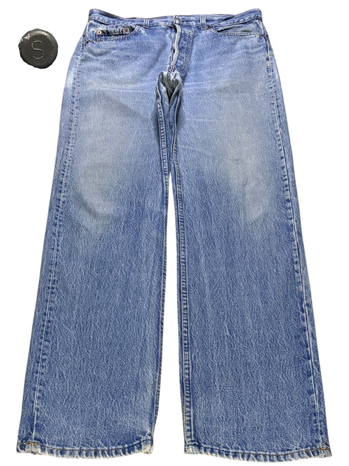 LVC × Levi's × Levi's Vintage Clothing Vintage 90s Levis Button S Mud Wash Distressed Rip Jeans Size US 33 - 1 Thumbnail