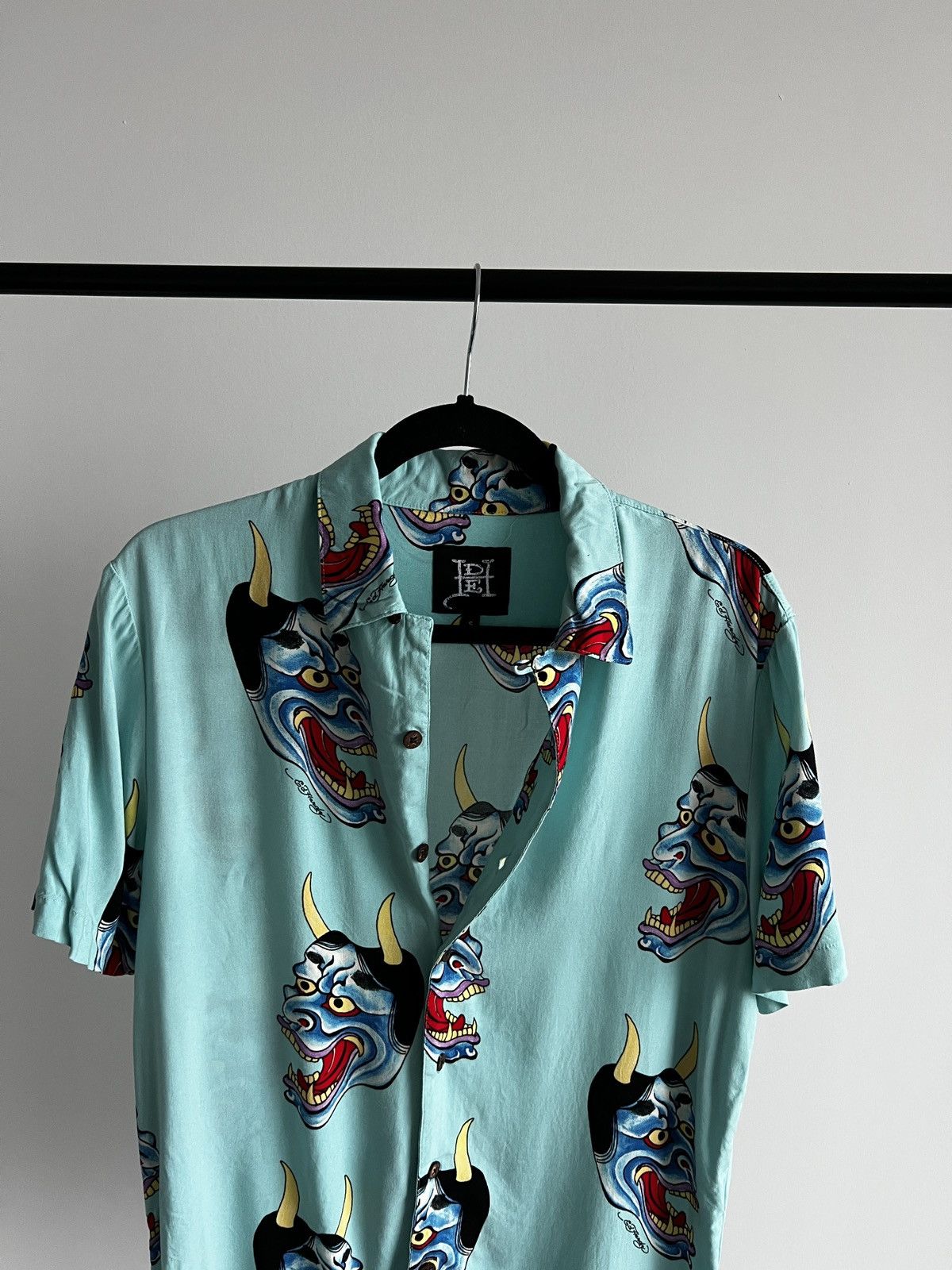 Ed Hardy Ed Hardy Devil Face Button Down Camp Shirt Aqua Size US S / EU 44-46 / 1 - 7 Thumbnail