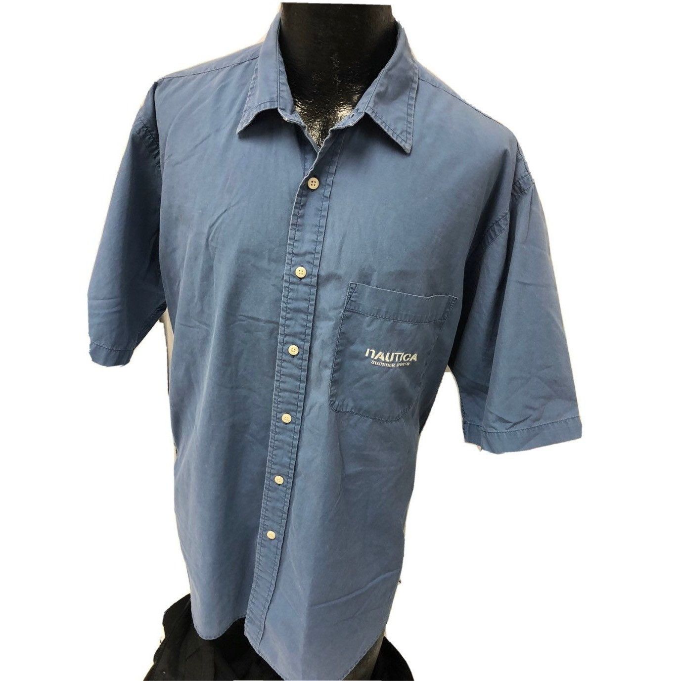 Nautica Vtg Nautica Blue SPELL OUT Button Up SAILBoat RACING Shirt Size US L / EU 52-54 / 3 - 3 Thumbnail