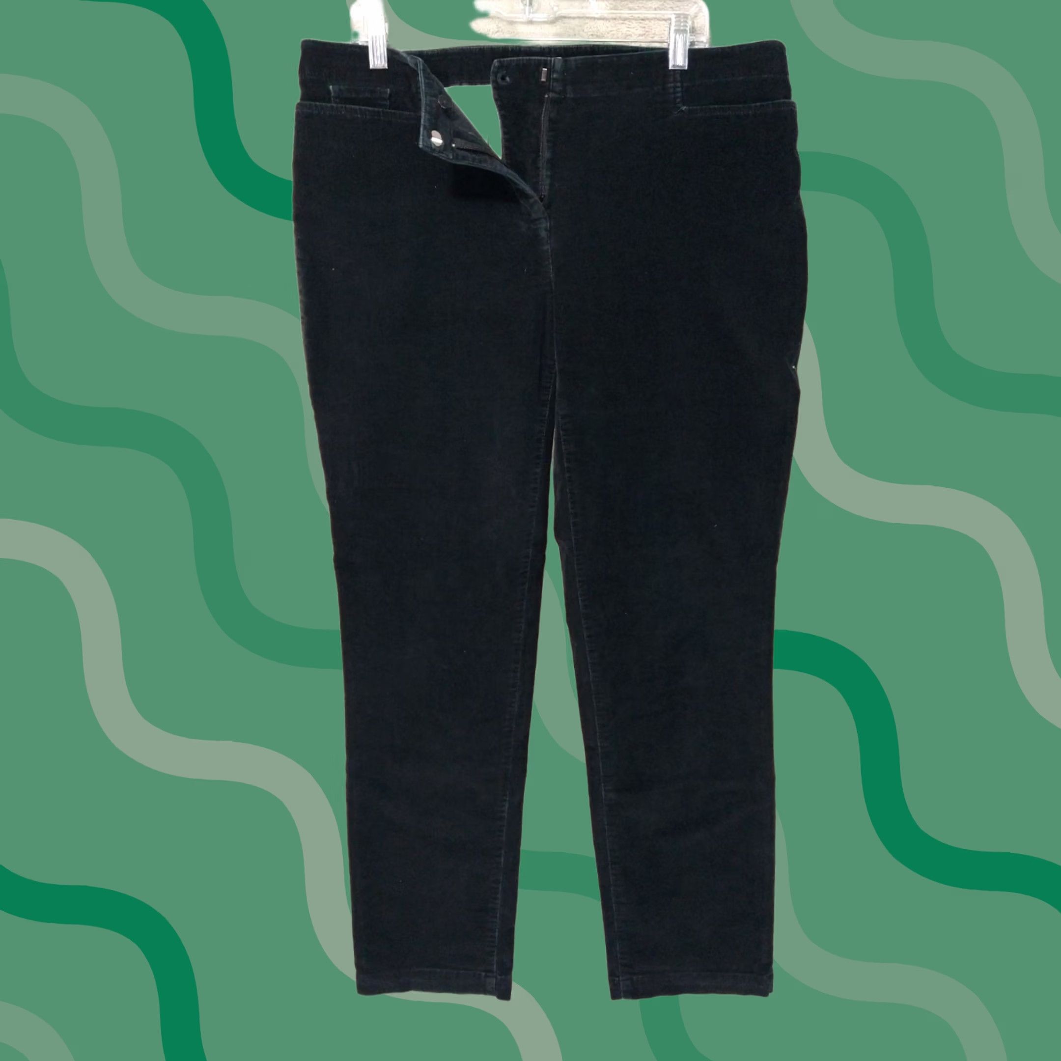 J. Jill J. Jill Pants Womens 12 Black Corduroy Straight Leg Mid Rise Stretch Cotton Regular Inseam 29.5 in Front Flat Front Size 34" / US 12 / IT 48 - 1 Thumbnail
