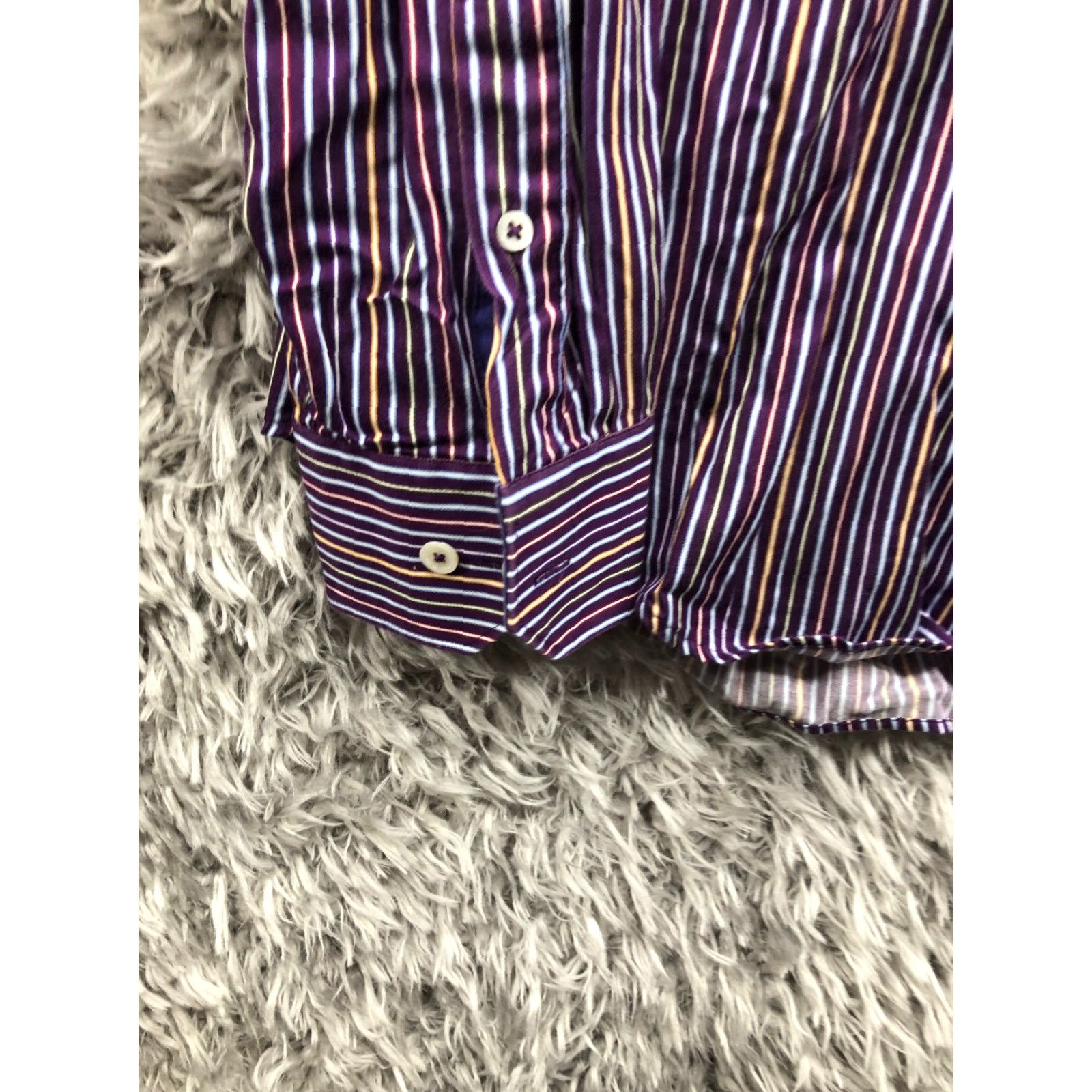 BUGATCHI Bugatchi Uomo Shirt L Mens Purple Striped Long Sleeve Spread Collar Shirt Size US L / EU 52-54 / 3 - 2 Thumbnail