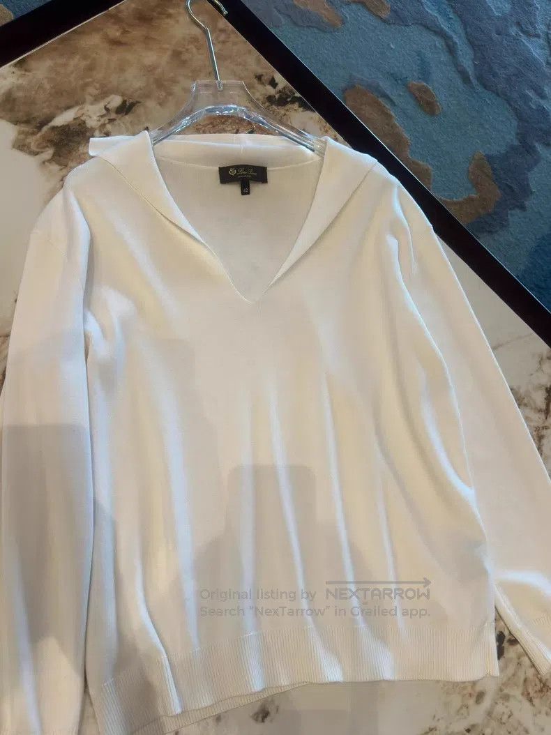 Loro Piana Loro Piana White V-Neck Knit Top Size S / US 4 / IT 40 - 3 Thumbnail