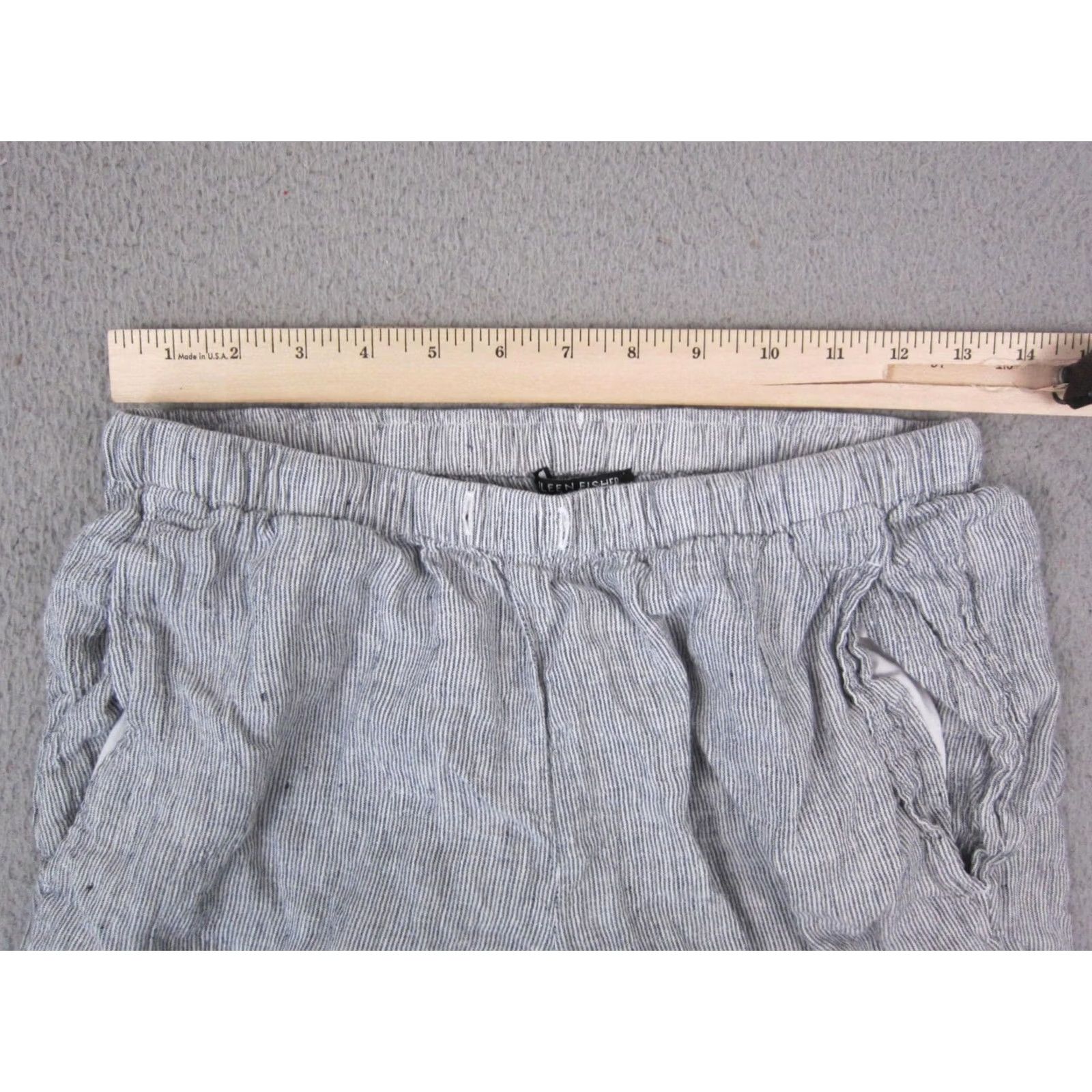 Eileen Fisher Eileen Fisher Pants Womens PP Petite Blue Linen Striped Crinkle Lantern Ankle Size 24" / US 00 / IT 34 - 7 Thumbnail
