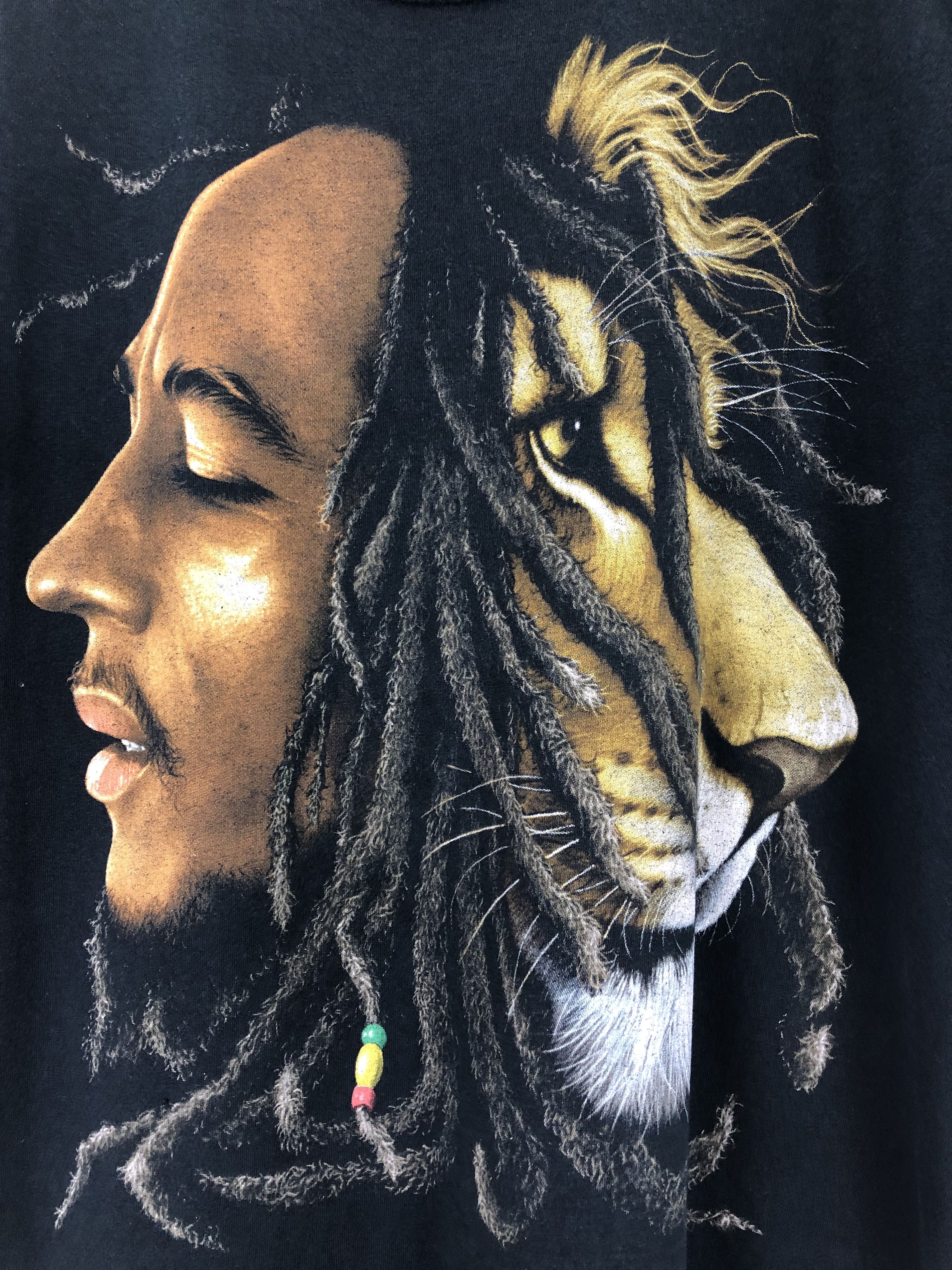 Bob Marley × Vintage × Zion Rootswear Vintage 90s Zion Rootswear Bob Marley Lion Rap Tees TA0373 Size US L / EU 52-54 / 3 - 7 Thumbnail