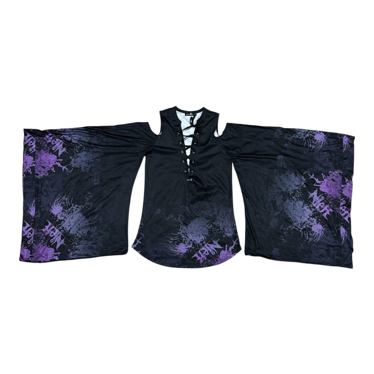 Japanese Brand NieR Japan Gothic Lace-Up Cold Shoulder Top | Size F Size S / US 4 / IT 40 - 2 Thumbnail