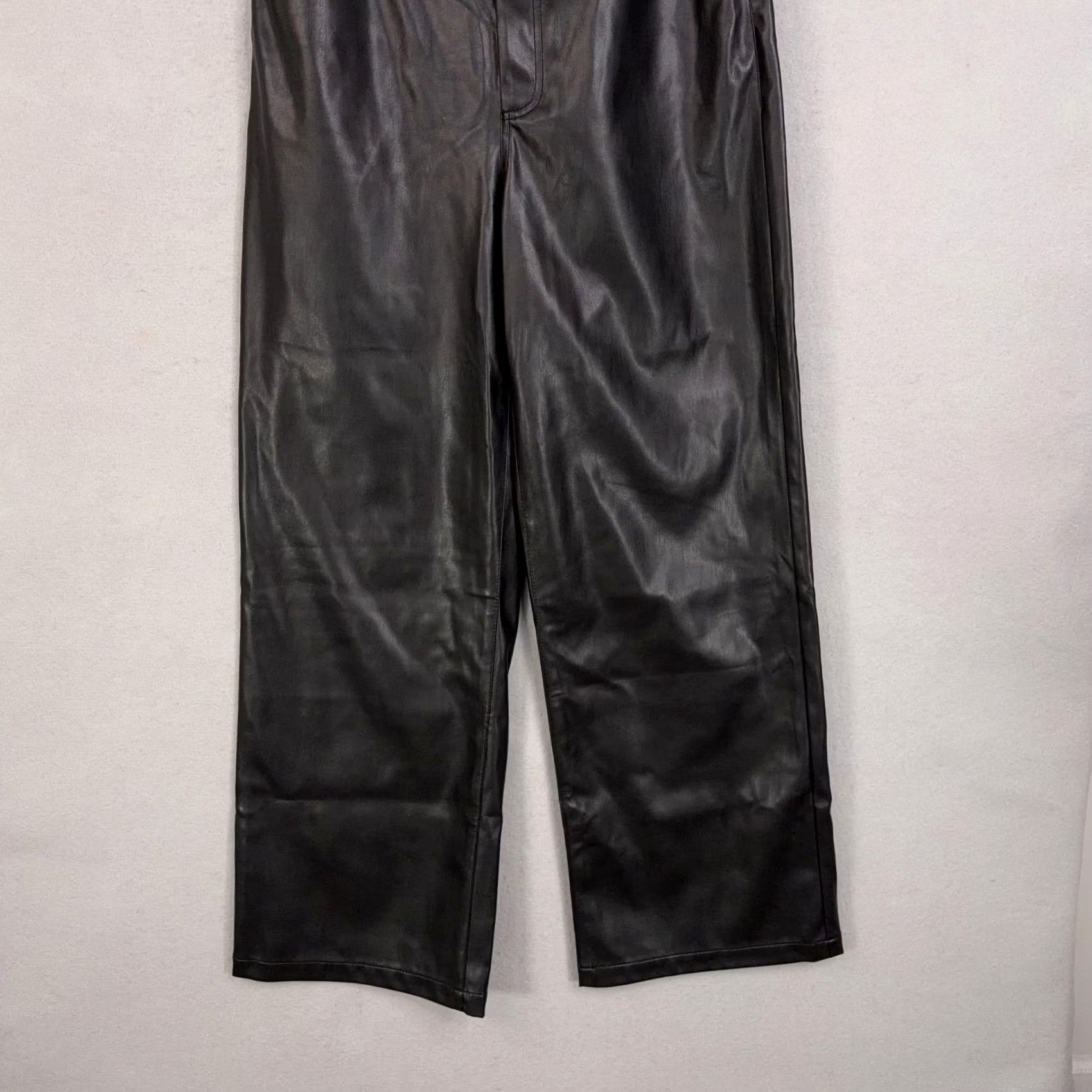 Vintage WeWoreWhat Dress Womens 31 Black Pants Faux Leather Wide Leg Baggy High Rise Dressy Size 24" / US 00 / IT 34 - 3 Thumbnail