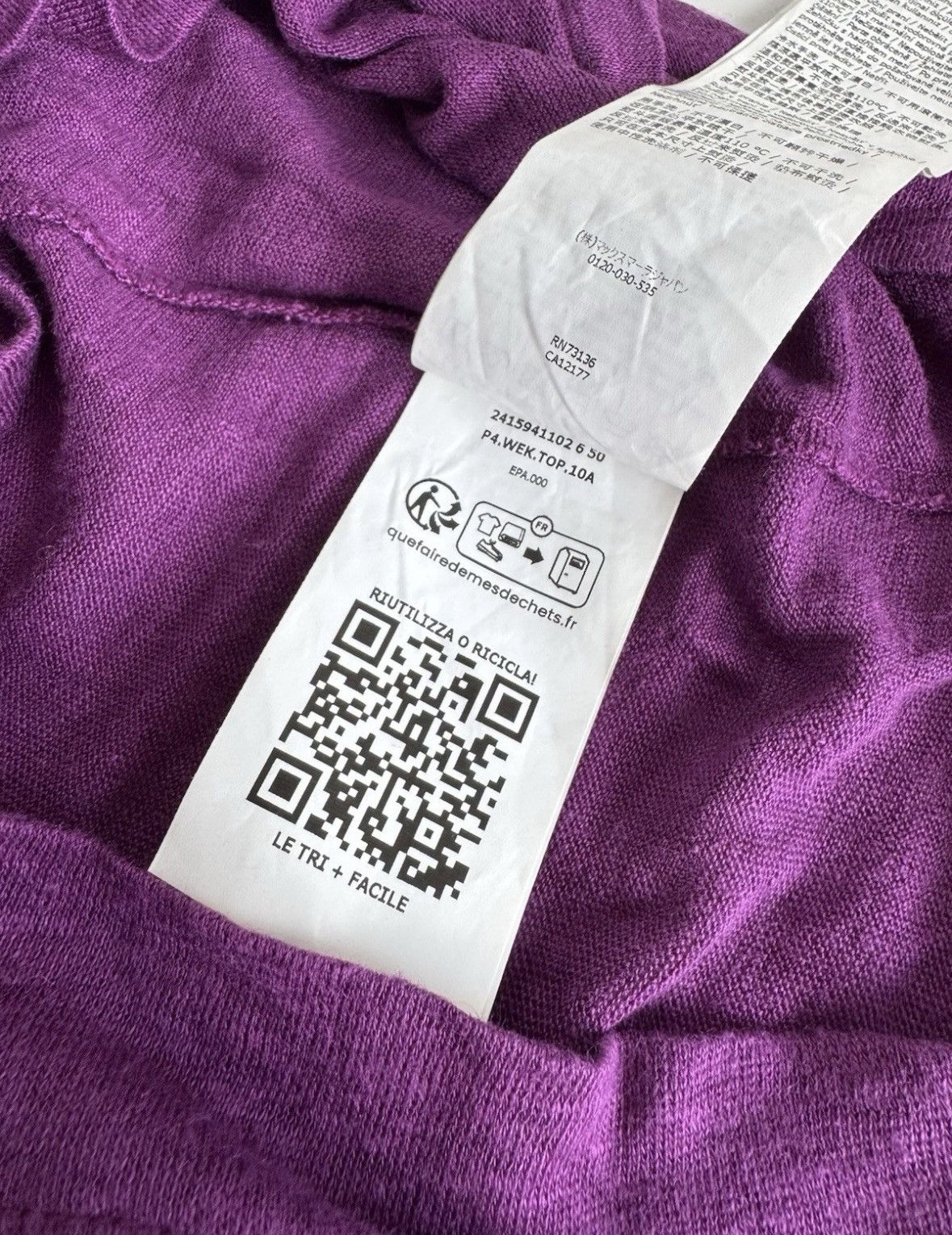 Weekend Max Mara Weekend Max Mara purple t-shirt 100% linen size L Size L / US 10 / IT 46 - 9 Thumbnail