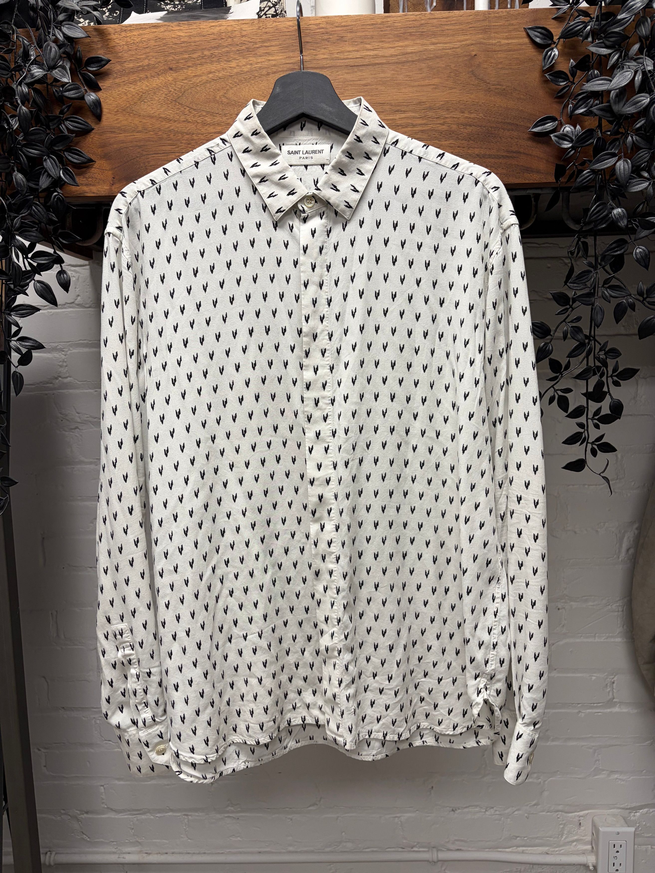 Saint Laurent Paris Saint Laurent ‘Lightning’ White Silk Button Up Shirt Size US M / EU 48-50 / 2 - 1 Thumbnail