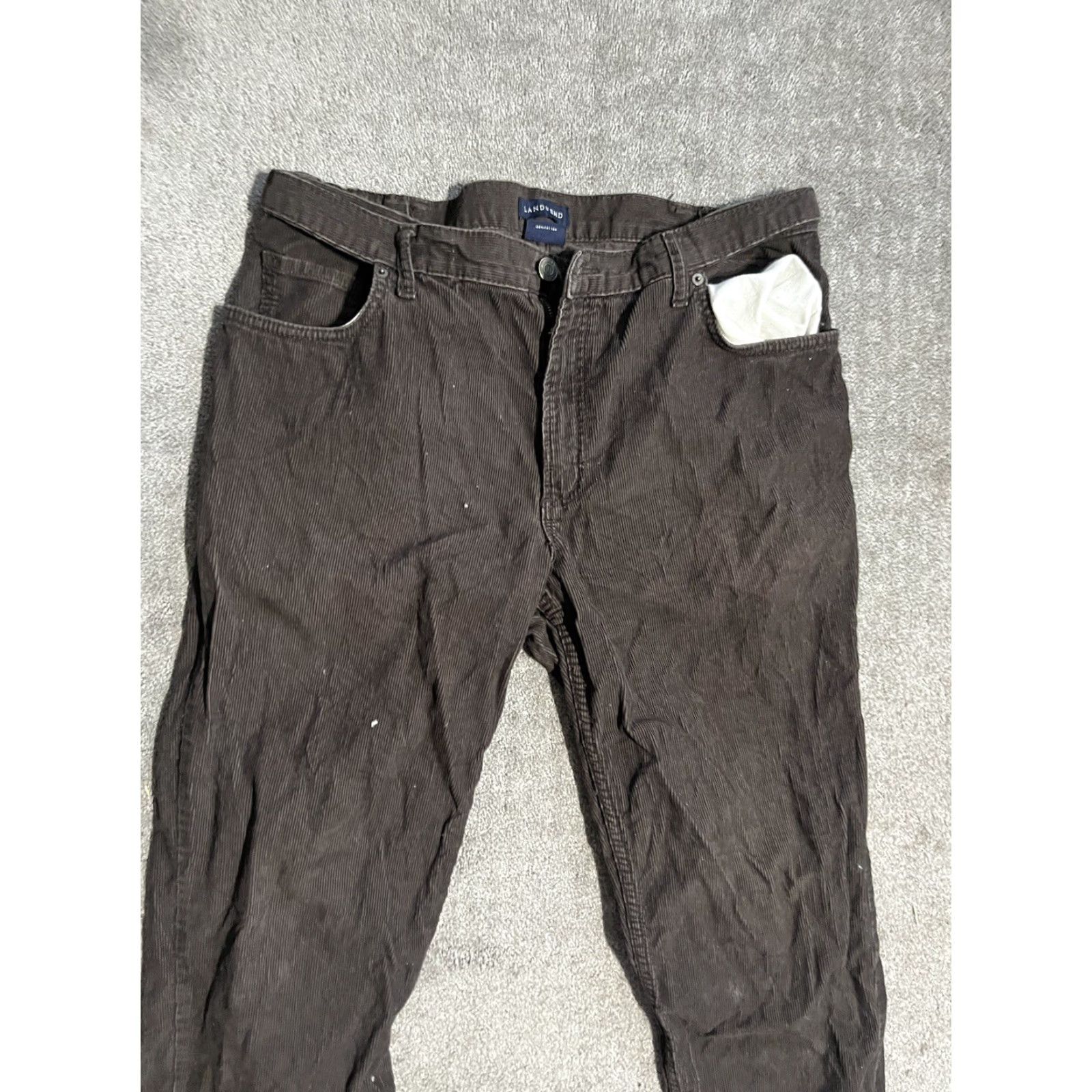 Lands' End Lands' End Corduroy Pants Mens 37 Regular Classic Flat Front Brown Adjustable Waist Khakis 29in Inseam Mens Size US 37 - 2 Thumbnail