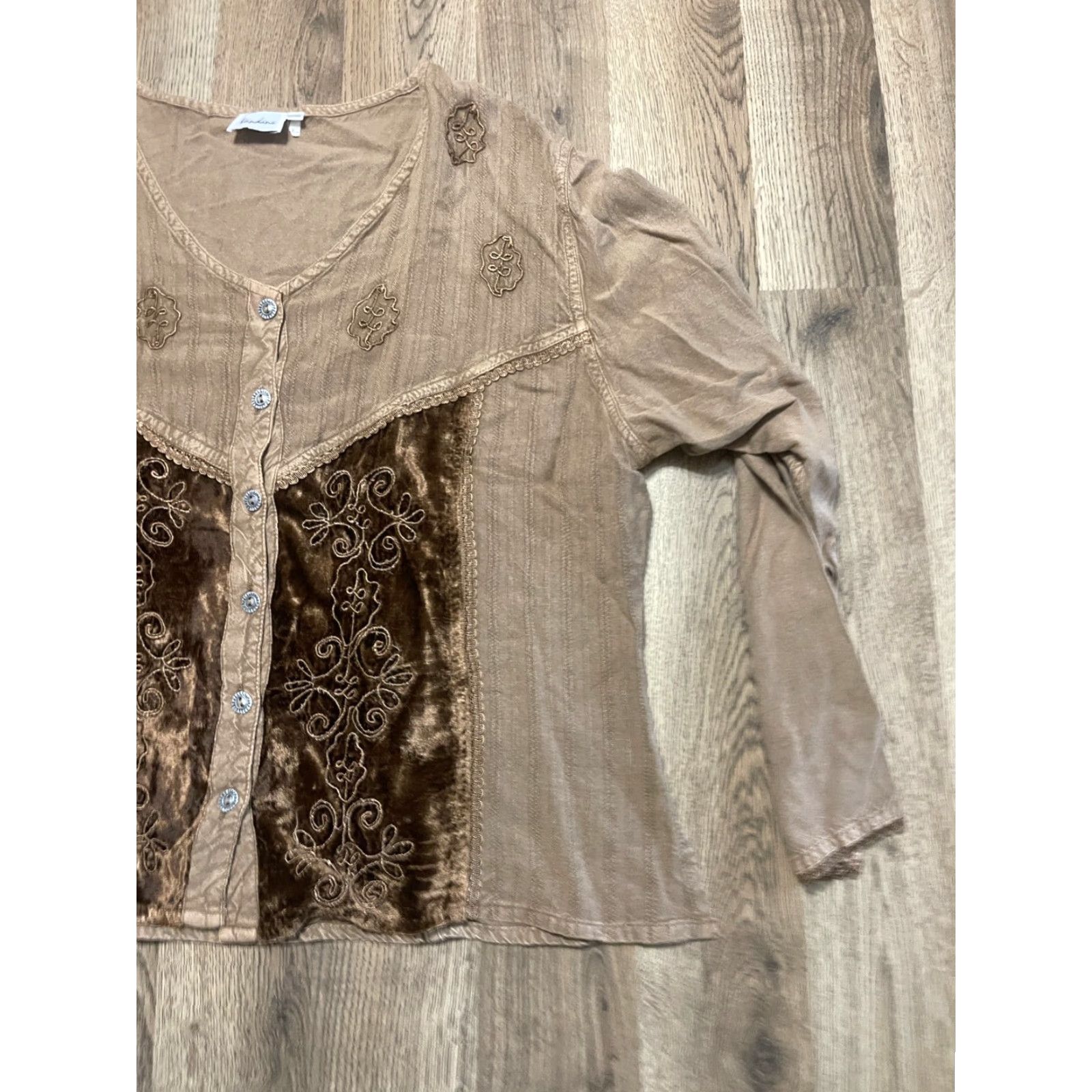 Vintage Vandana Blouse Women's L/XL Brown Long Sleeve Button Up V-neck Shirt Ladies Modern Fall Spring Summer Size L / US 10 / IT 46 - 4 Thumbnail