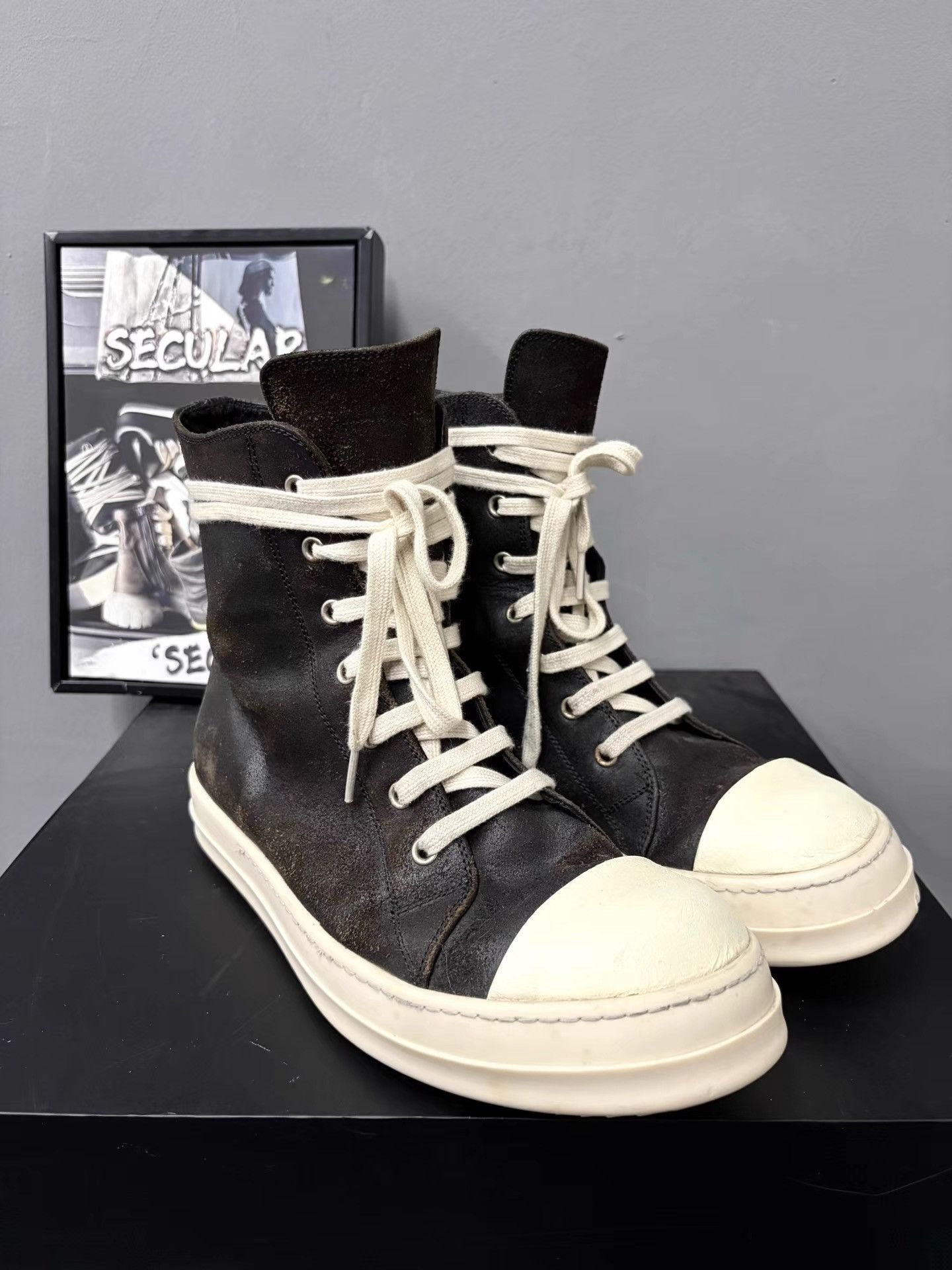 Rick Owens Rick Owens High Matte Black White Ramones K34 Size US 9.5 / EU 42-43 - 2 Thumbnail