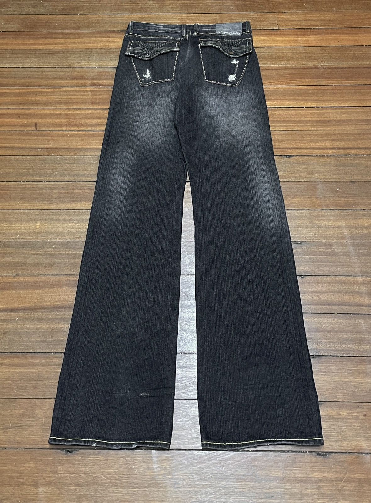 Le Grande Bleu (L.G.B.) Rare Design Vintage Brand Stone Touch Flared Jeans 2000s Size US 34 / EU 50 - 2 Thumbnail