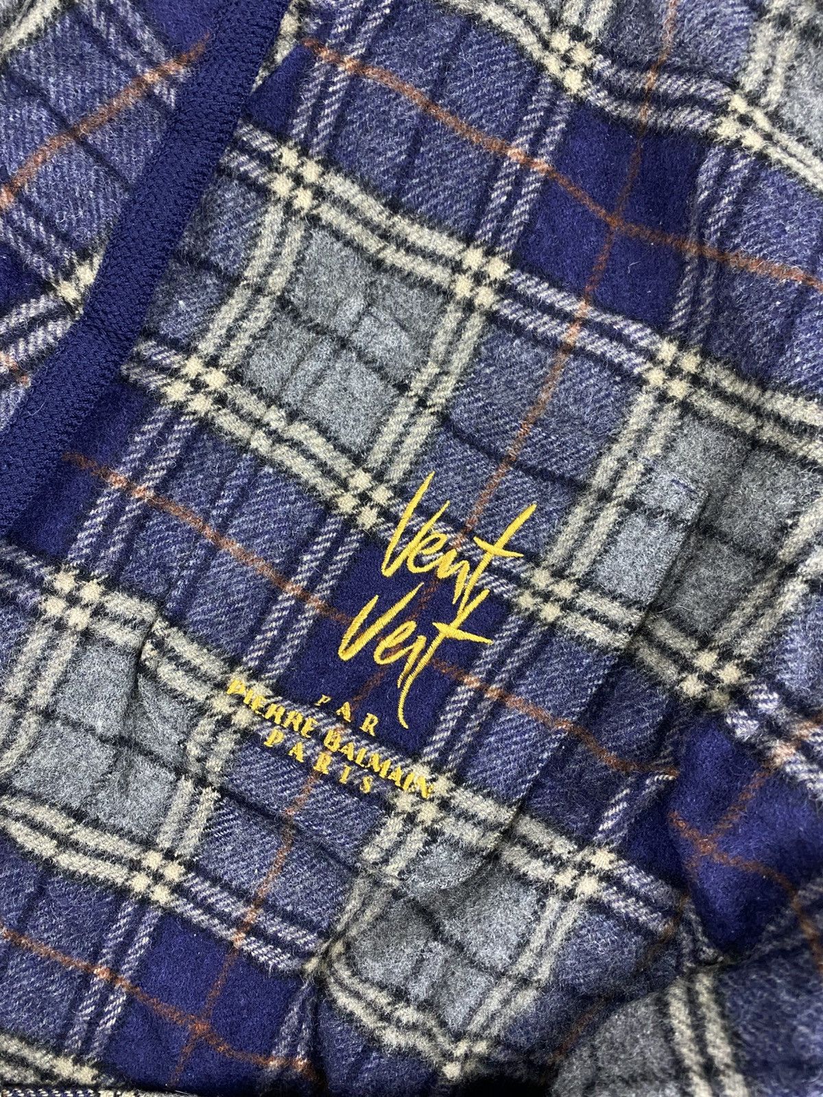 Pierre Balmain Vtg Vent Vert Pierre Balmain Navy Checked Long Wool Jacket Size US XL / EU 56 / 4 - 9 Thumbnail