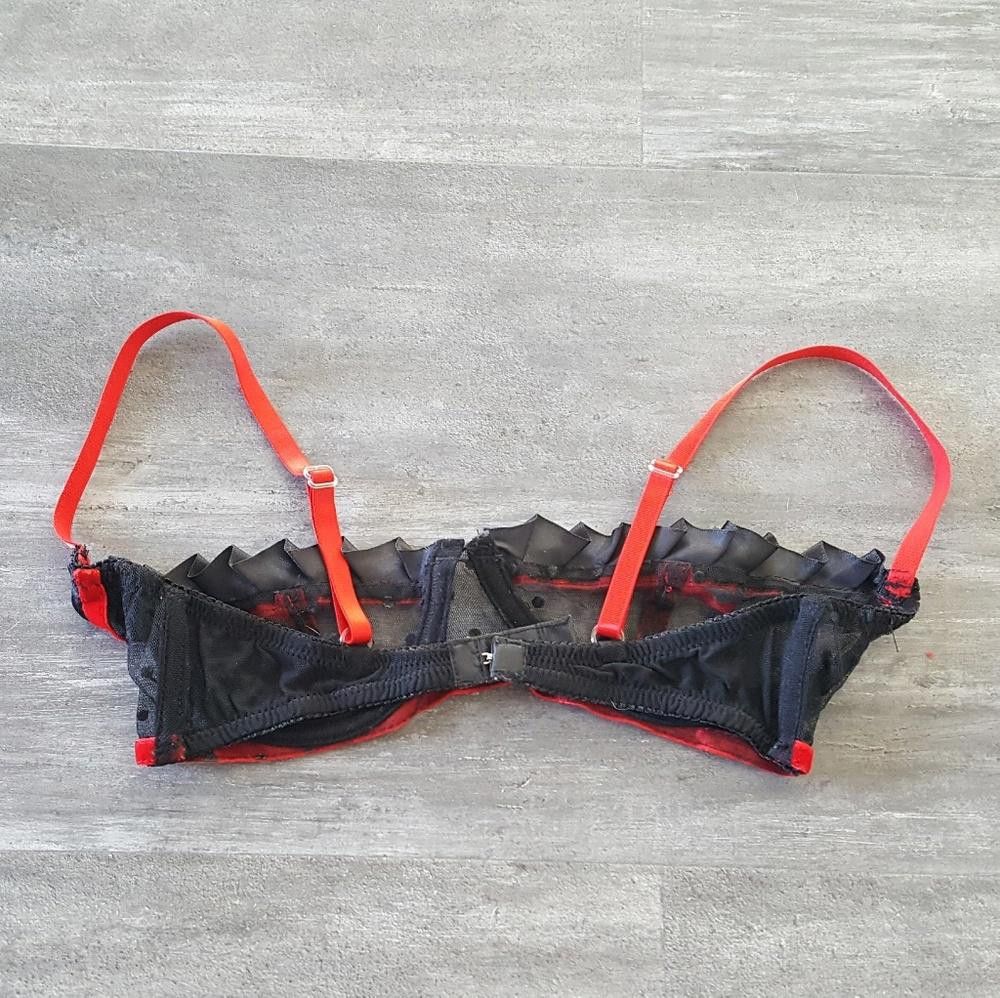 Designer Black Red Sheer Peepshow Playtime Demi Bra Size ONE SIZE - 2 Thumbnail
