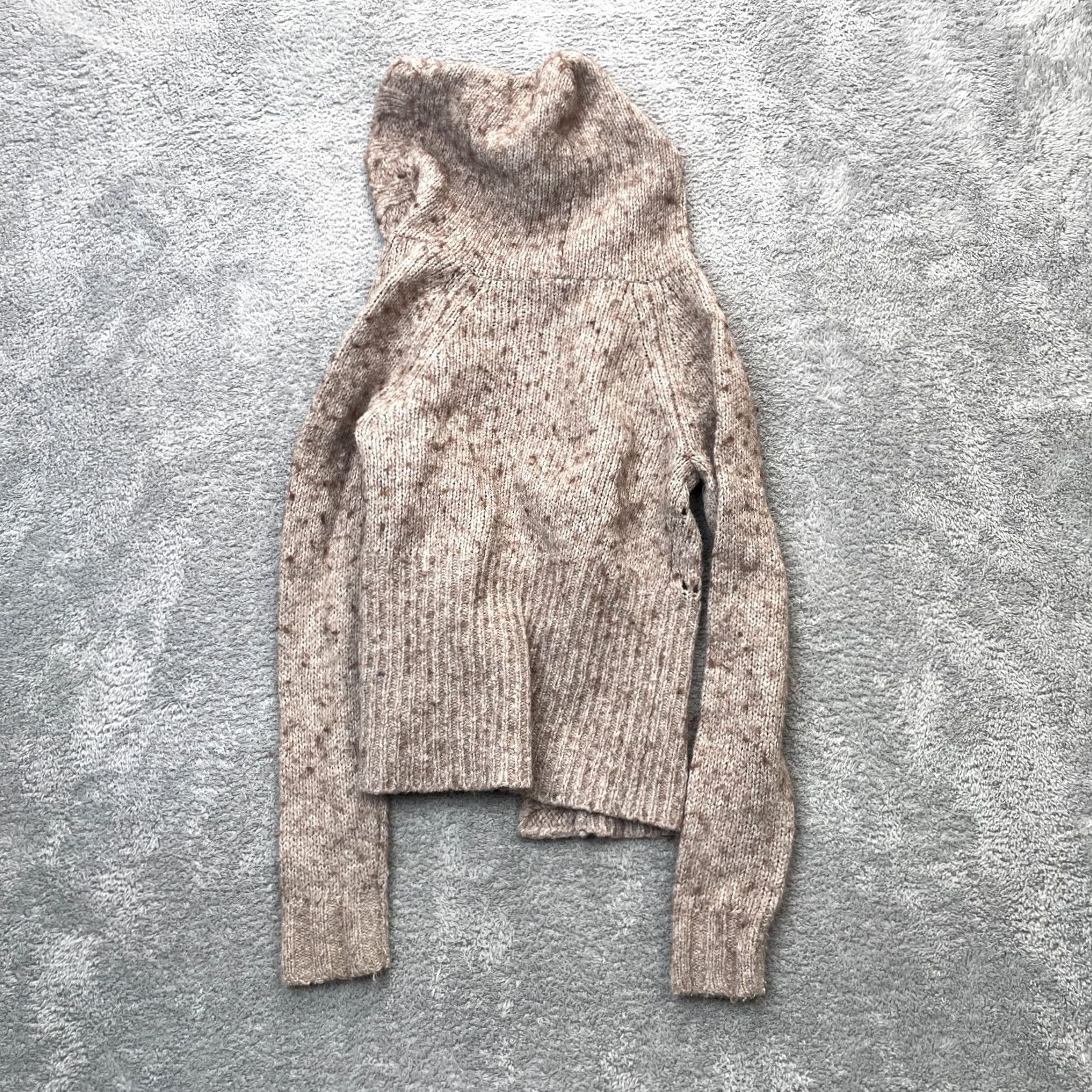 Free People Free People Cardigan Sweater Womens Small Beige Hooded Knit Wool Blend Button V-Neck Raglan Sleeve Open-Knit Size S / US 4 / IT 40 - 2 Thumbnail