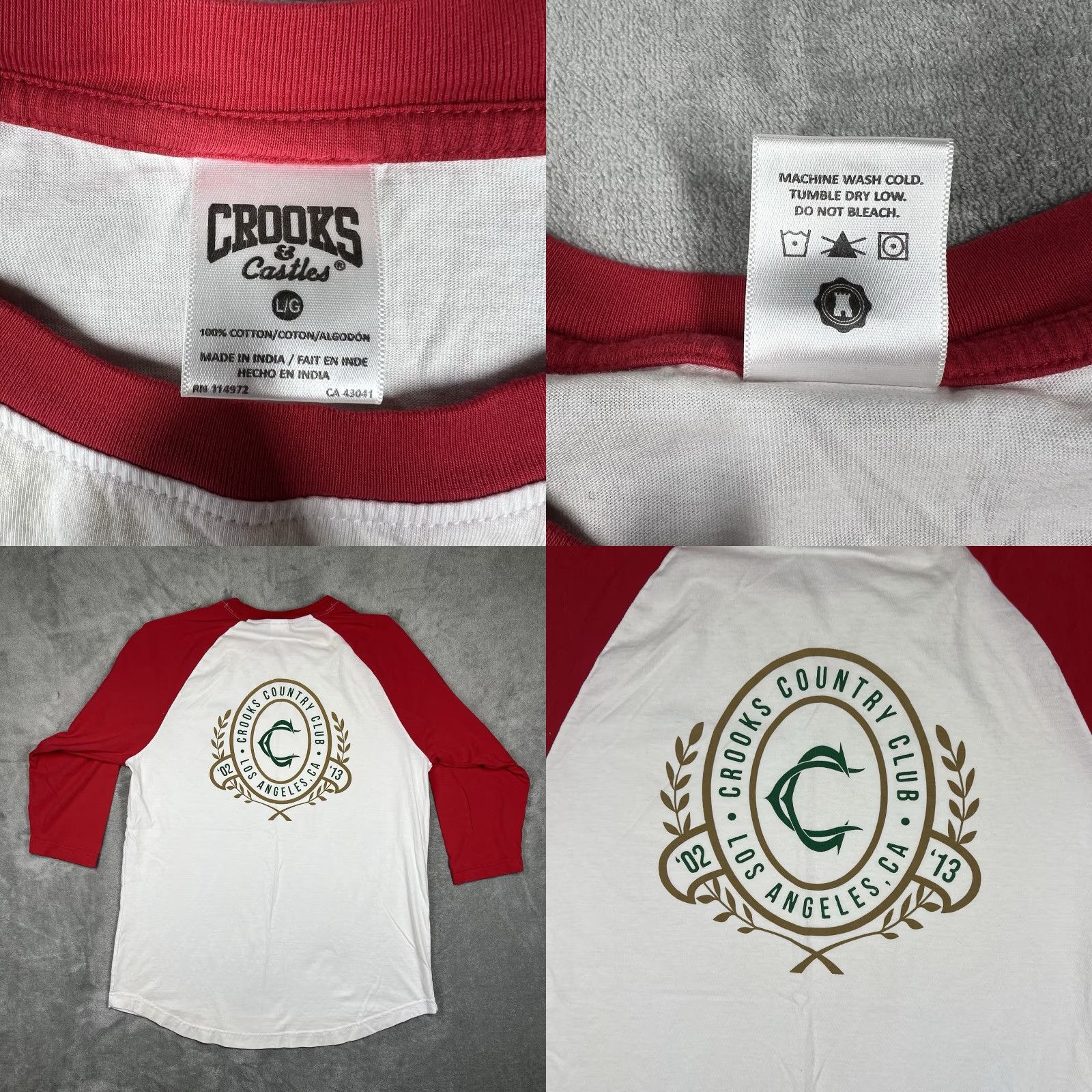 Crooks & Castles Crooks & Castles Men's T-Shirt Crooks & Castles Logo White 3/4 Sleeve Crew Neck 100% Cotton L Regular Vintage? No Size US L / EU 52-54 / 3 - 8 Thumbnail