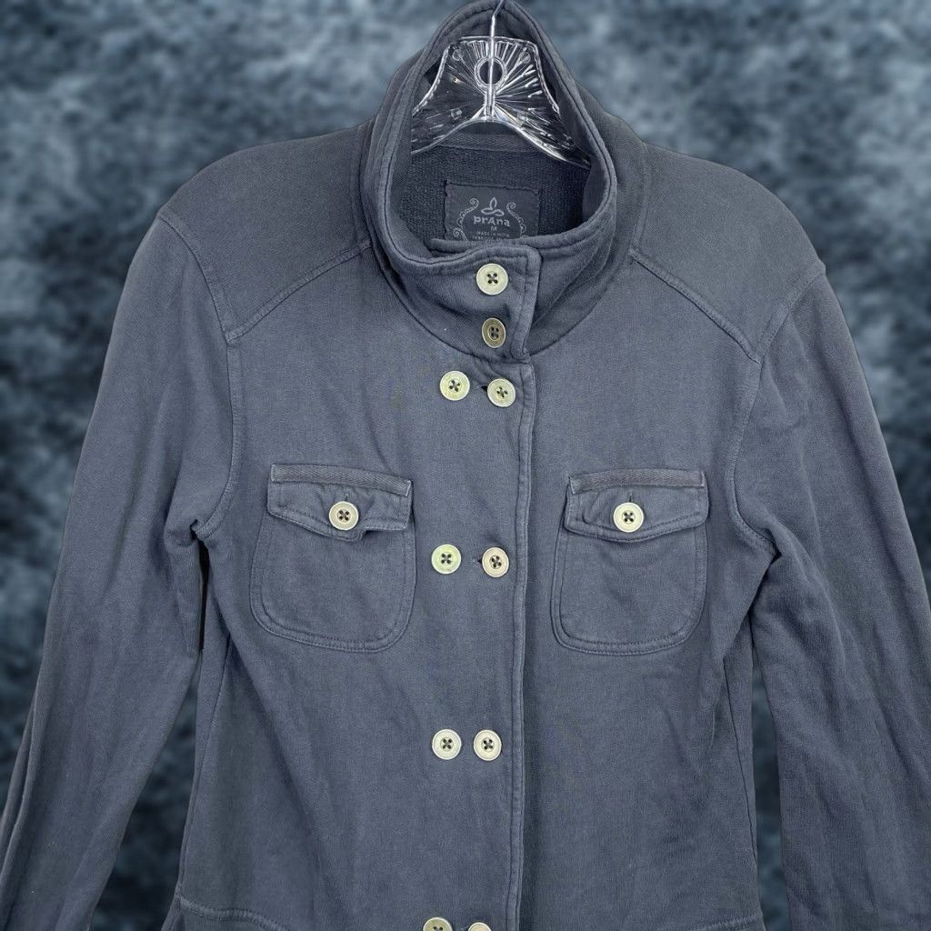 Prana Prana Jacket Womens M Gray Button Up Pockets Mock Neck Stretch Sweatshirt Cotton Jacket Size M / US 6-8 / IT 42-44 - 1 Thumbnail