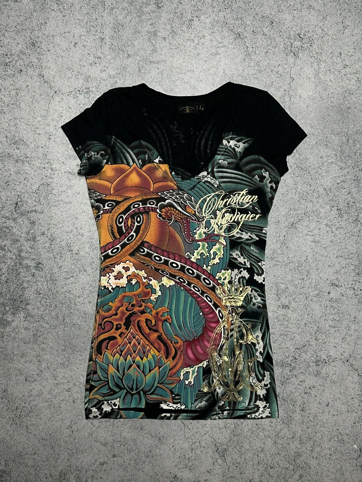 Christian Audigier × Ed Hardy × Vintage Ed Hardy Christian Audigier Snake Dress y2k all over print Size S / US 4 / IT 40 - 1 Thumbnail