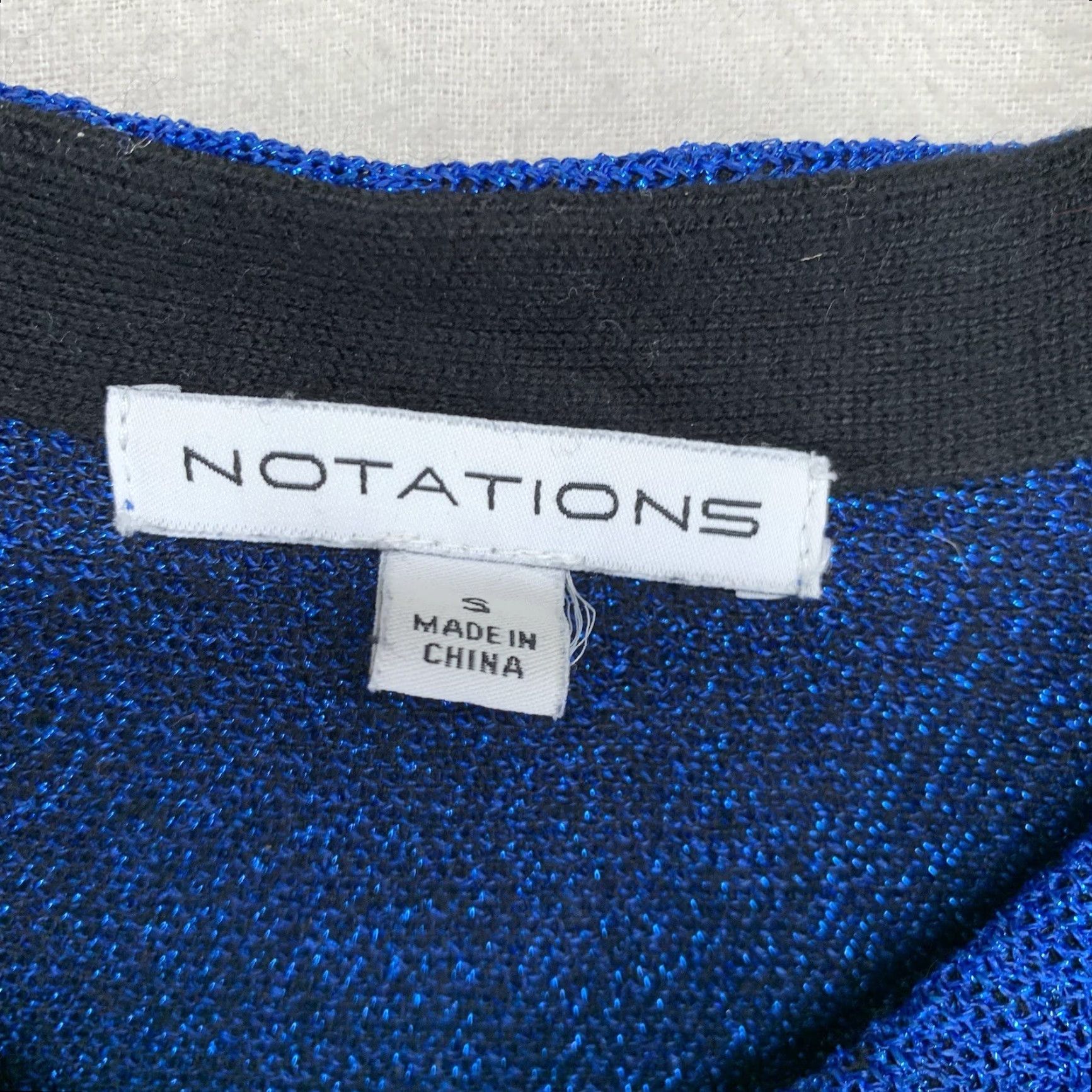 Vintage VINTAGE Notations Blouse Womens Small Black & Blue Metallic Textured V-Neck Long Sleeve Size S / US 4 / IT 40 - 5 Thumbnail