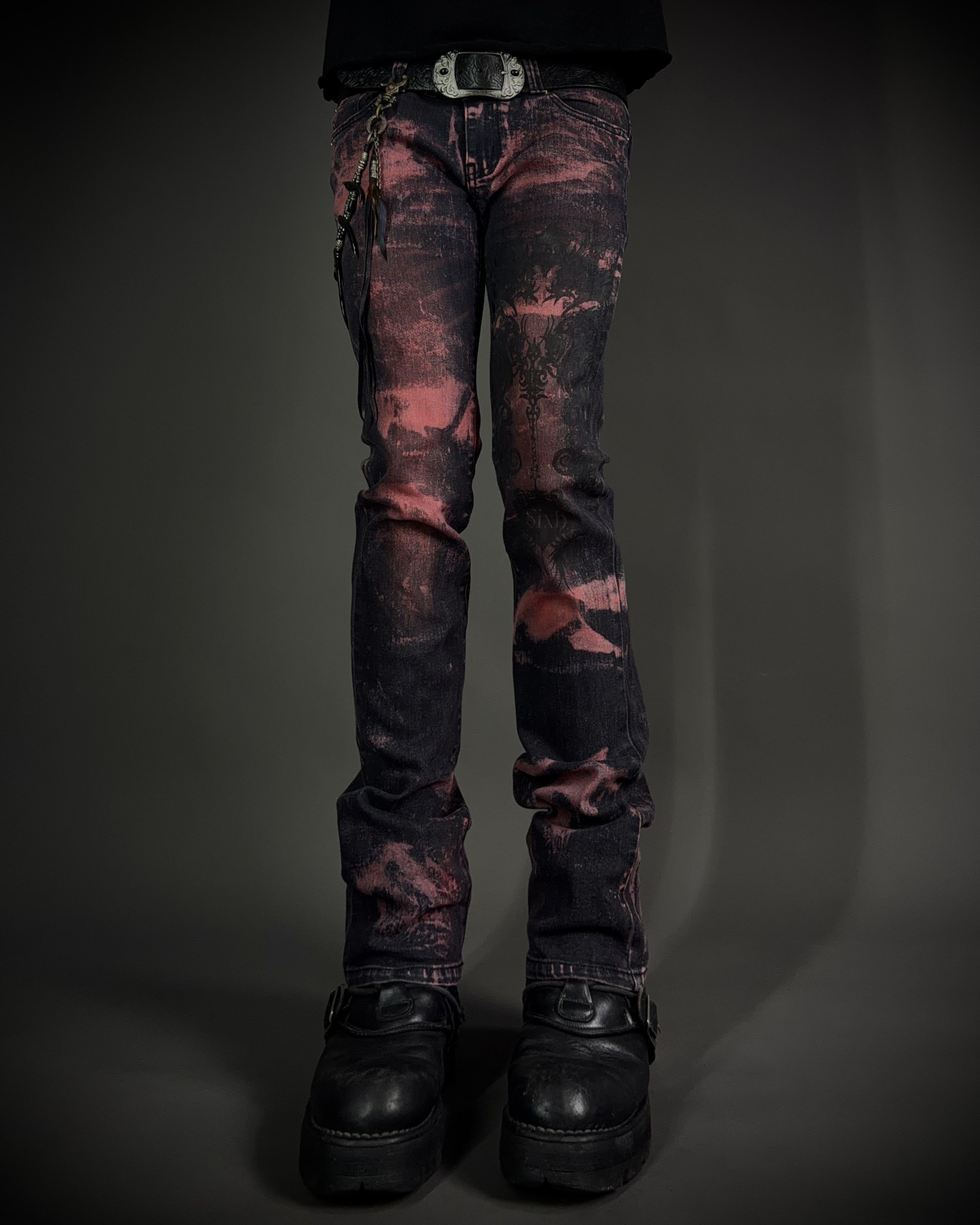 Japanese Brand Sixh Bloodwash Gothic Print Denim Size US 33 - 1 Thumbnail
