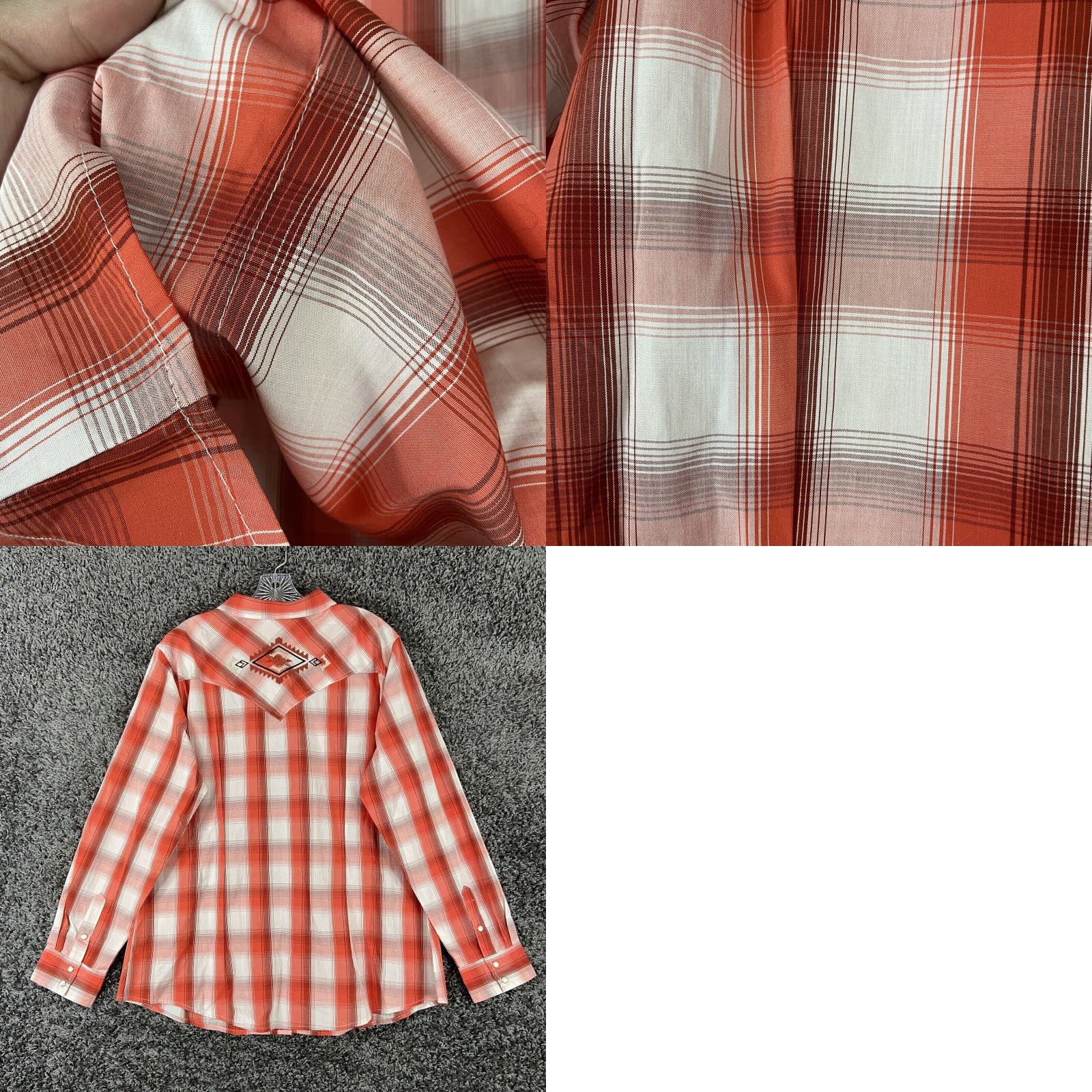 Wrangler Wrangler Men’s 2XL Western Shirt Long Sleeve Plaid Pearl Snap Button Red Orange Multicolor Size US XXL / EU 58 / 5 - 8 Thumbnail