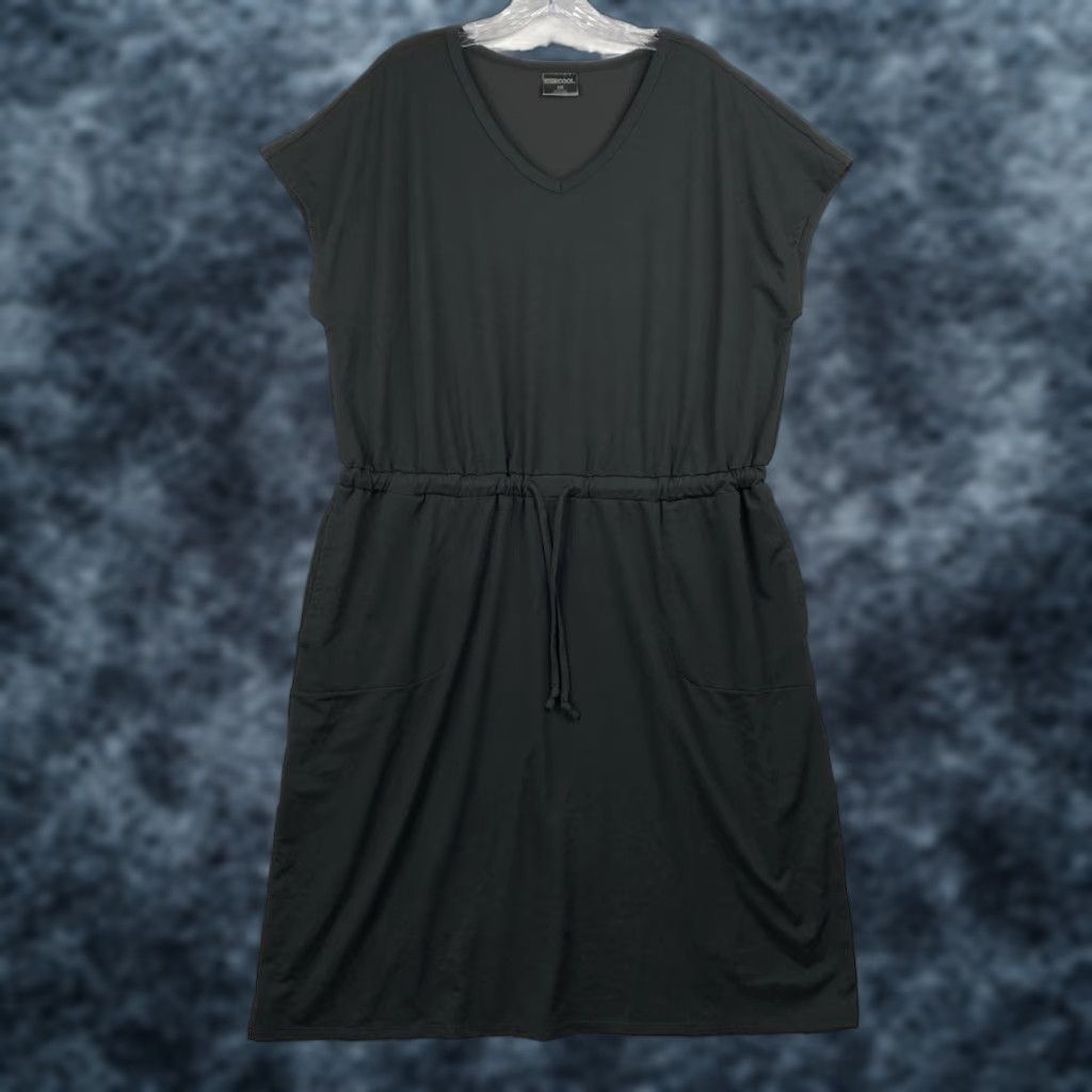 Vintage 32 Degrees Dress XL Black Short Sleeve T-Shirt Dress Womens Casual Stretch Drawstring Waist Activewear Size 40" / US 18 - 1 Thumbnail