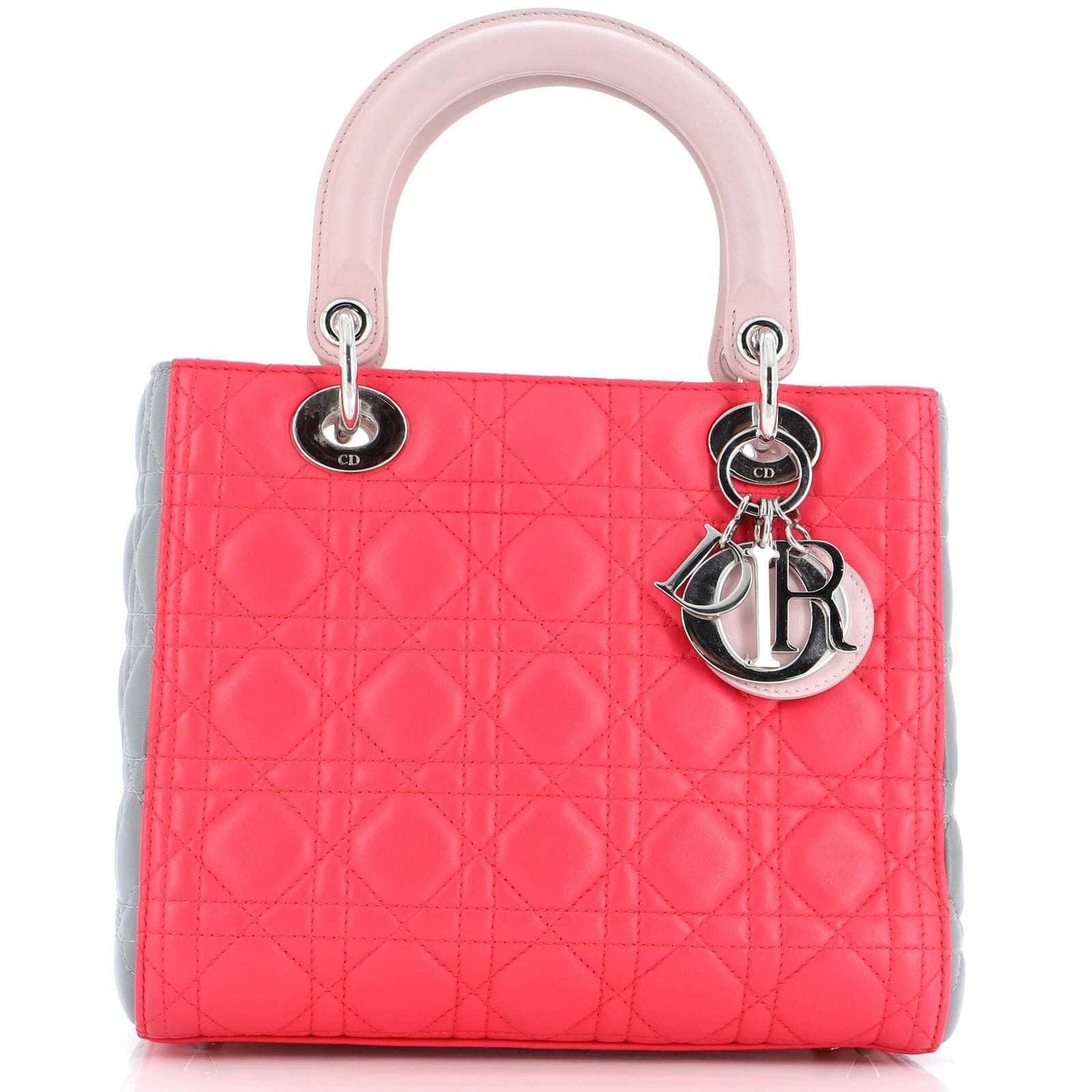 image of Tricolor Lady Dior Bag Cannage Quilt Lambskin Medium in Grey, Women's