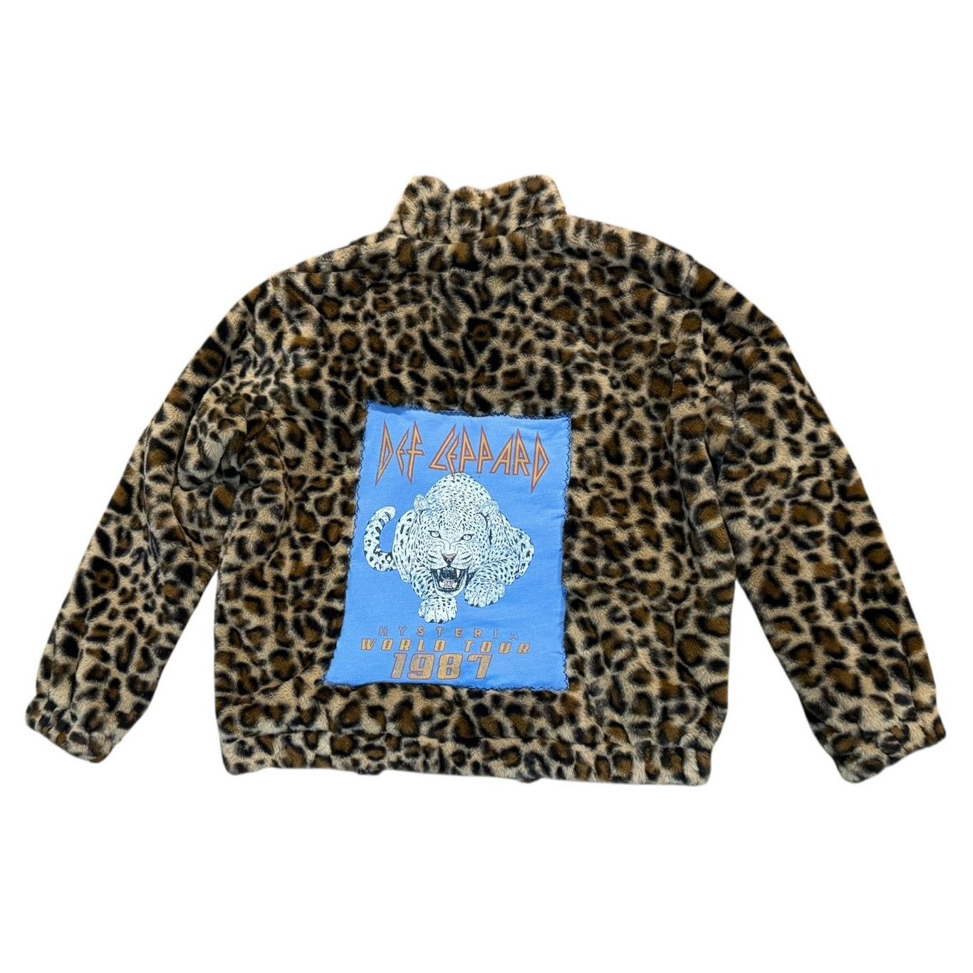 Shein DEF LEPPARD 80s Rock Upcycled Retro Leopard Faux Fur Jacket Size L / US 10 / IT 46 - 8 Thumbnail