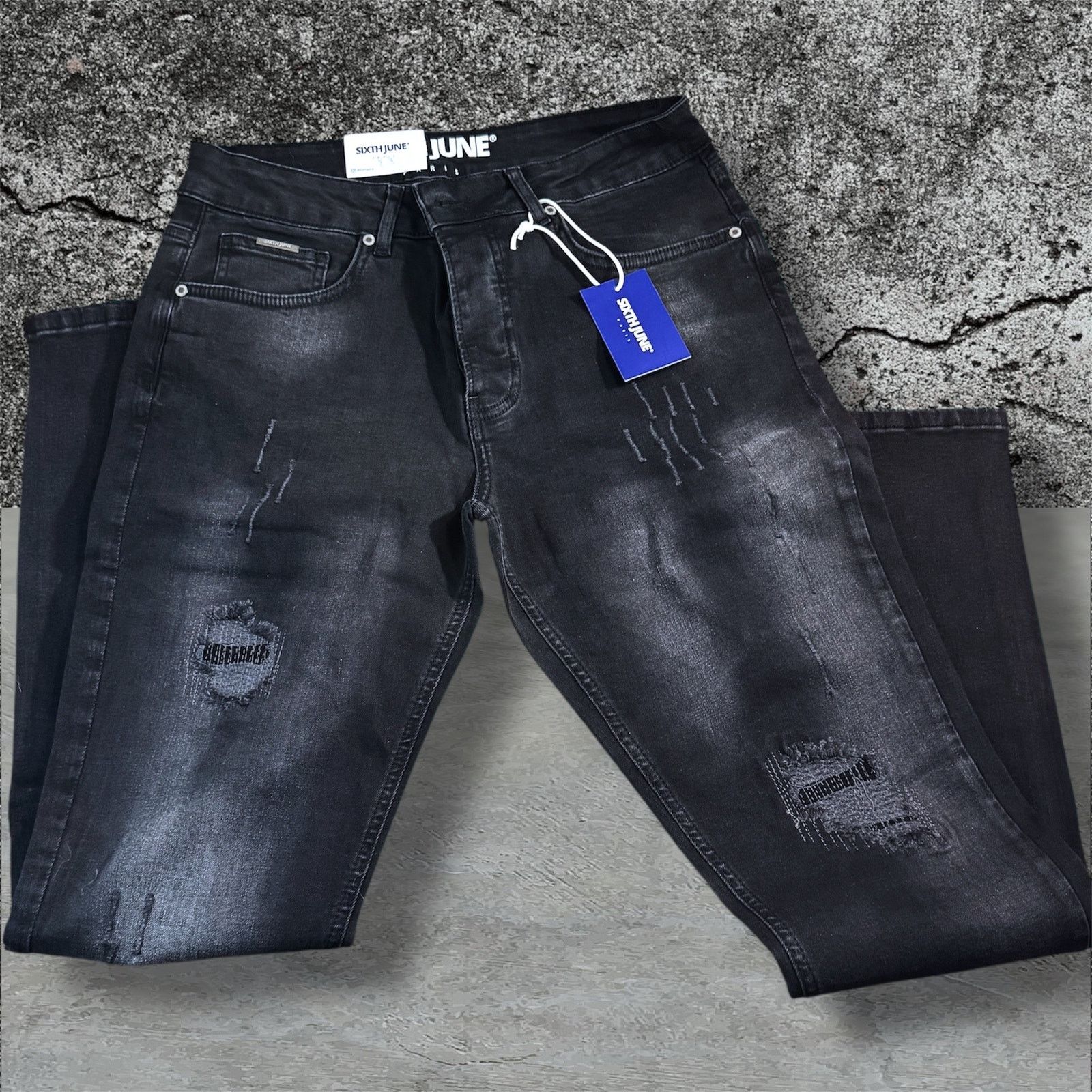 Sixth June Paris •NWT• Sixth June Paris Destressed Black Demin • Mens Size 28 Size 28" / US 6 / IT 42 - 2 Thumbnail