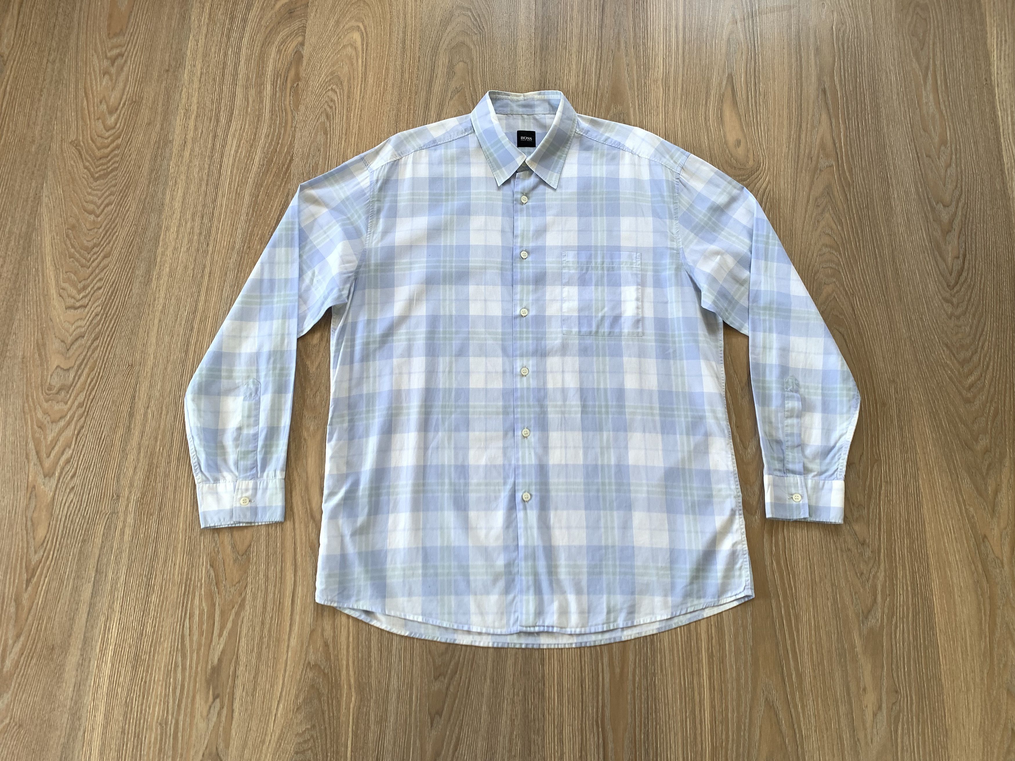Hugo Boss Hugo Boss Light Blue Cotton Plaid Button Up Shirt Size US L / EU 52-54 / 3 - 1 Thumbnail