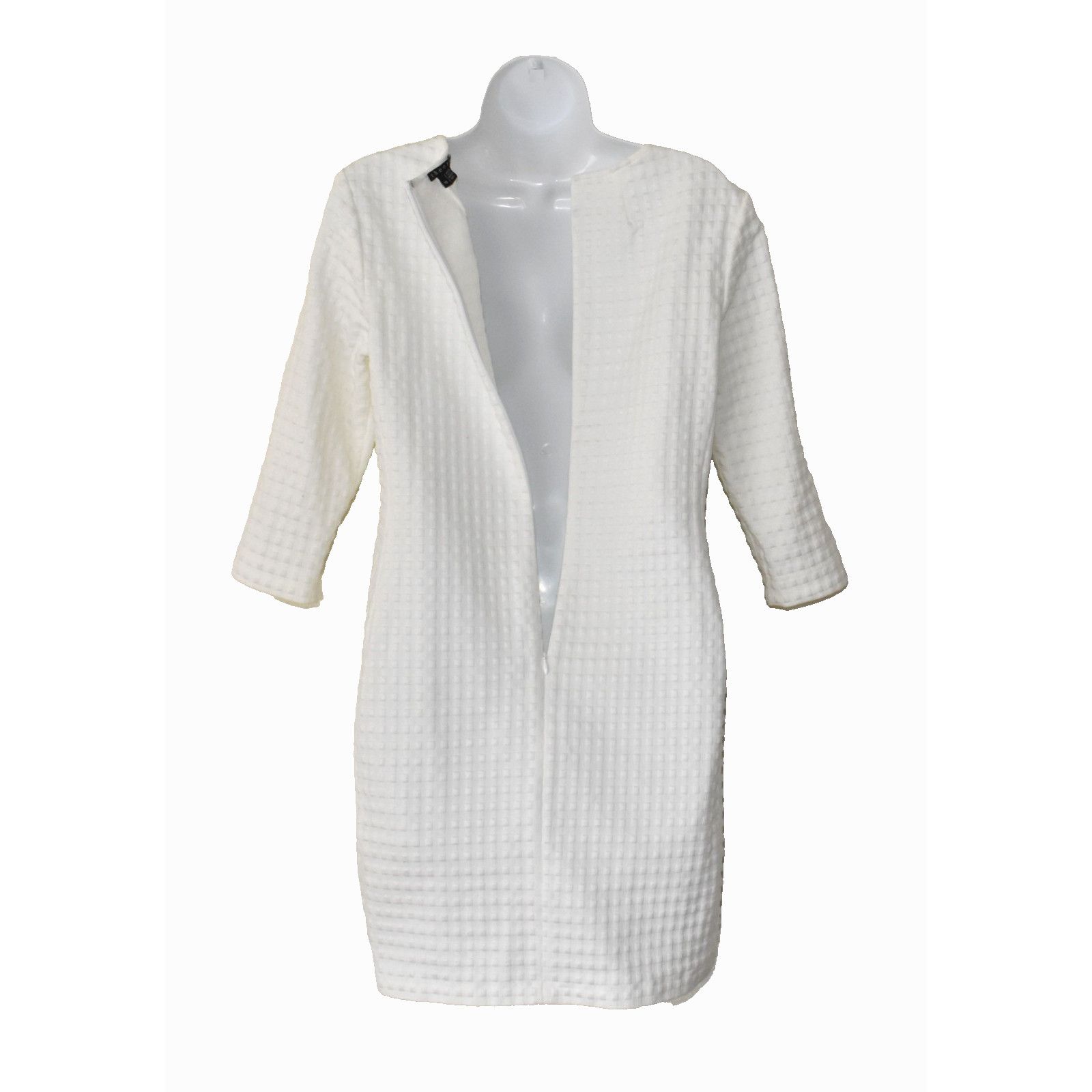 Theory THEORY White Tweed 3/4 Sleeve Zip Shift Mini Dress Size 10 Size L / US 10 / IT 46 - 5 Thumbnail