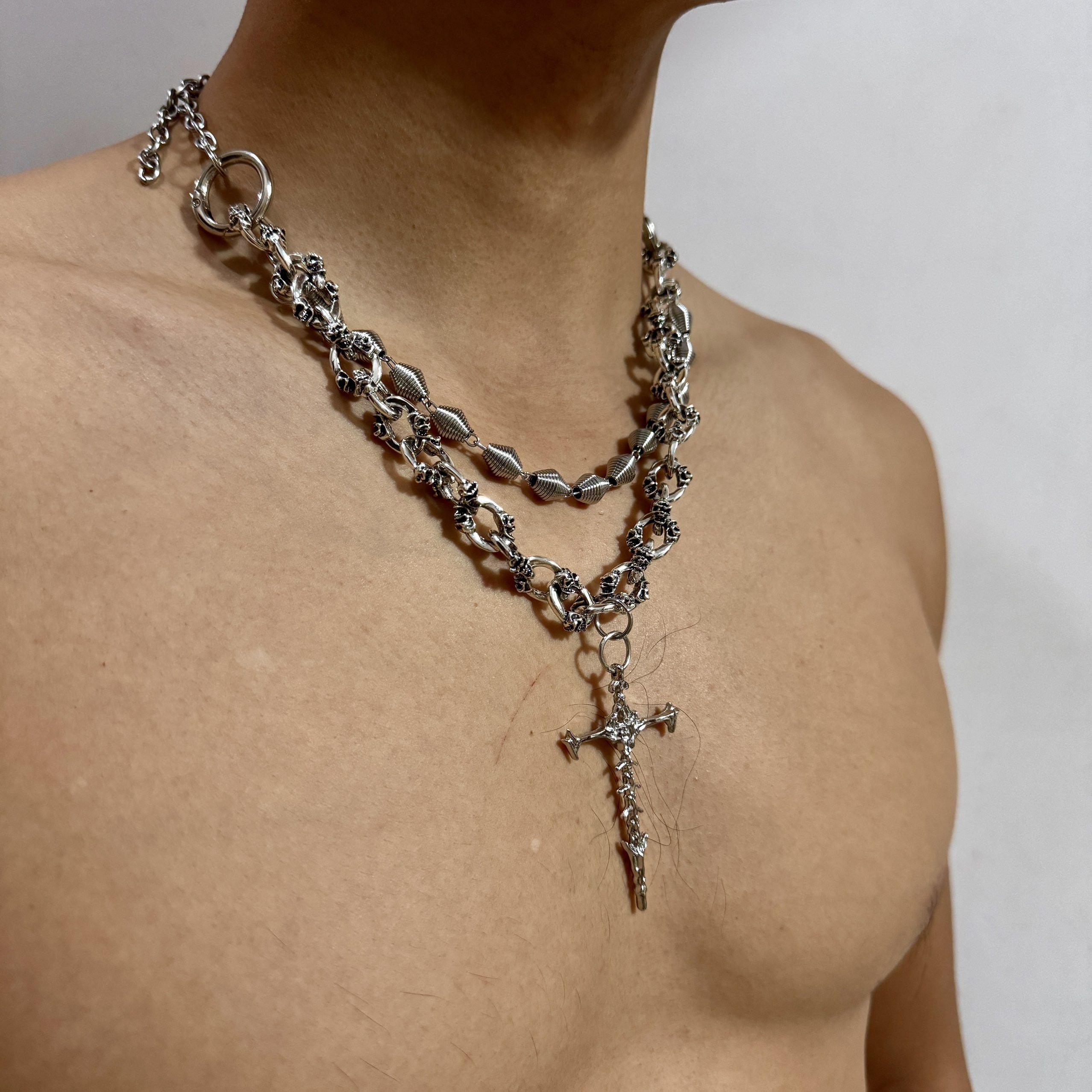 Japanese Brand Silver cross pendant skull chain necklace Size ONE SIZE - 1 Thumbnail