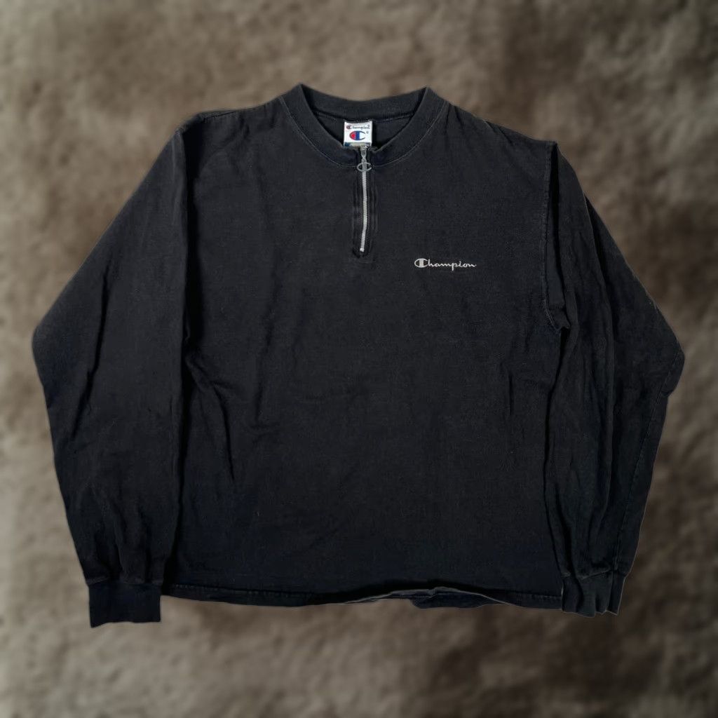Champion Vintage Champion Long Sleeve 1/4 Zip Mens Large Black Made in USA 90s Size US L / EU 52-54 / 3 - 1 Thumbnail