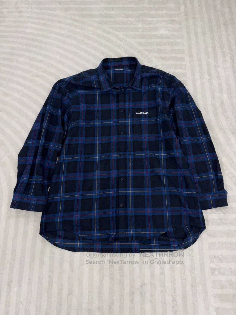 Balenciaga Balenciaga Loose Plaid Shirt, Blue, Size L Size US S / EU 44-46 / 1 - 1 Thumbnail