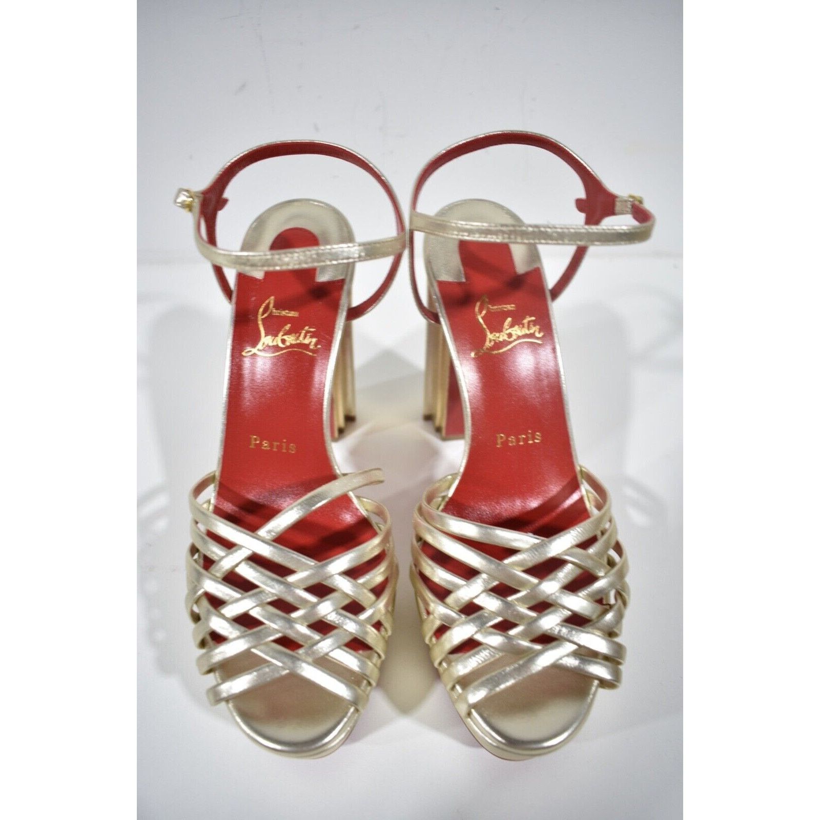 Christian Louboutin Coluna Girl 130 Gold Platform Block Heel Sandal Pump 40 Size US 10 / IT 40 - 6 Thumbnail