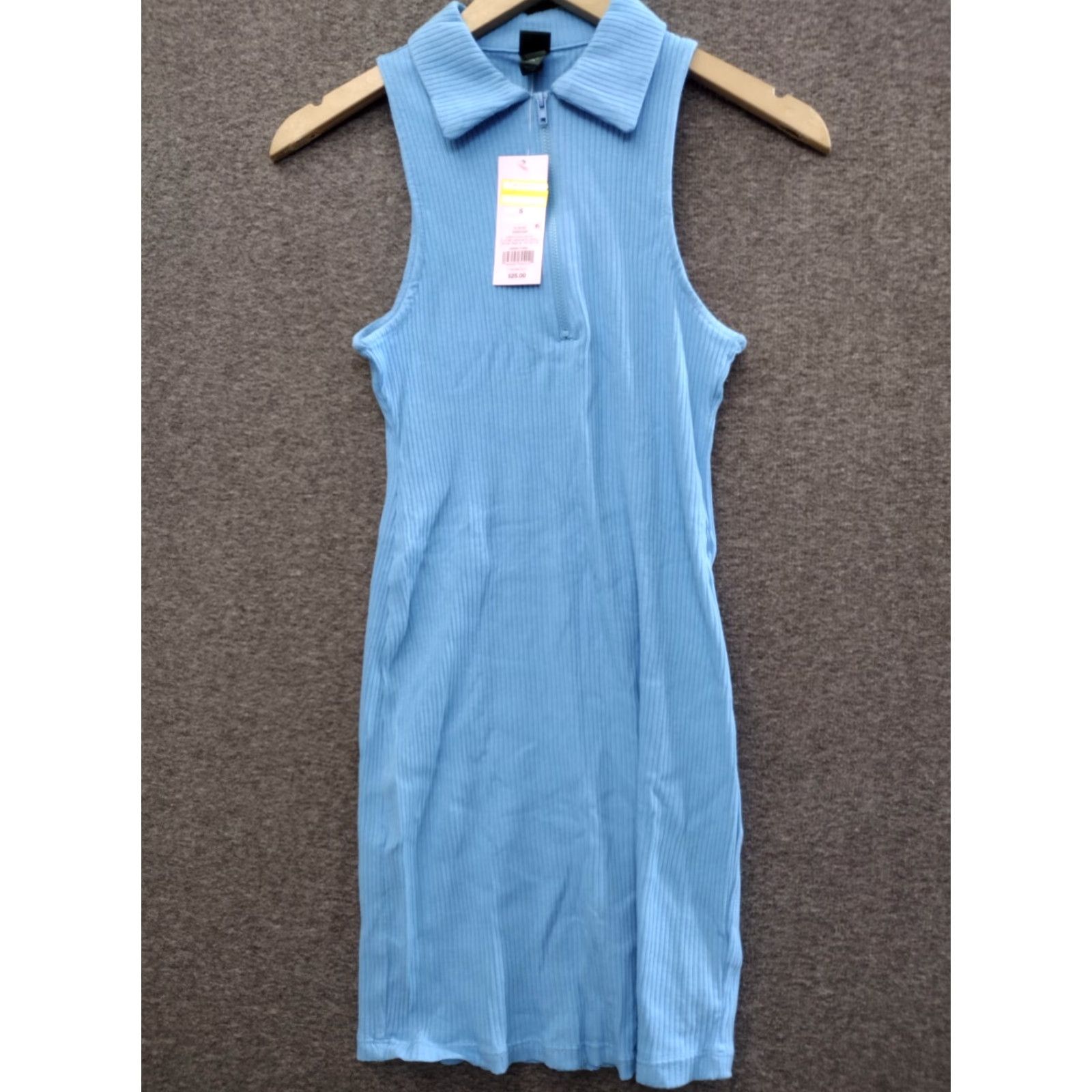 Vintage Wild Fable Blue Sleeveless Zip-Front Bodycon Polo Dress Women S Size S / US 4 / IT 40 - 2 Thumbnail