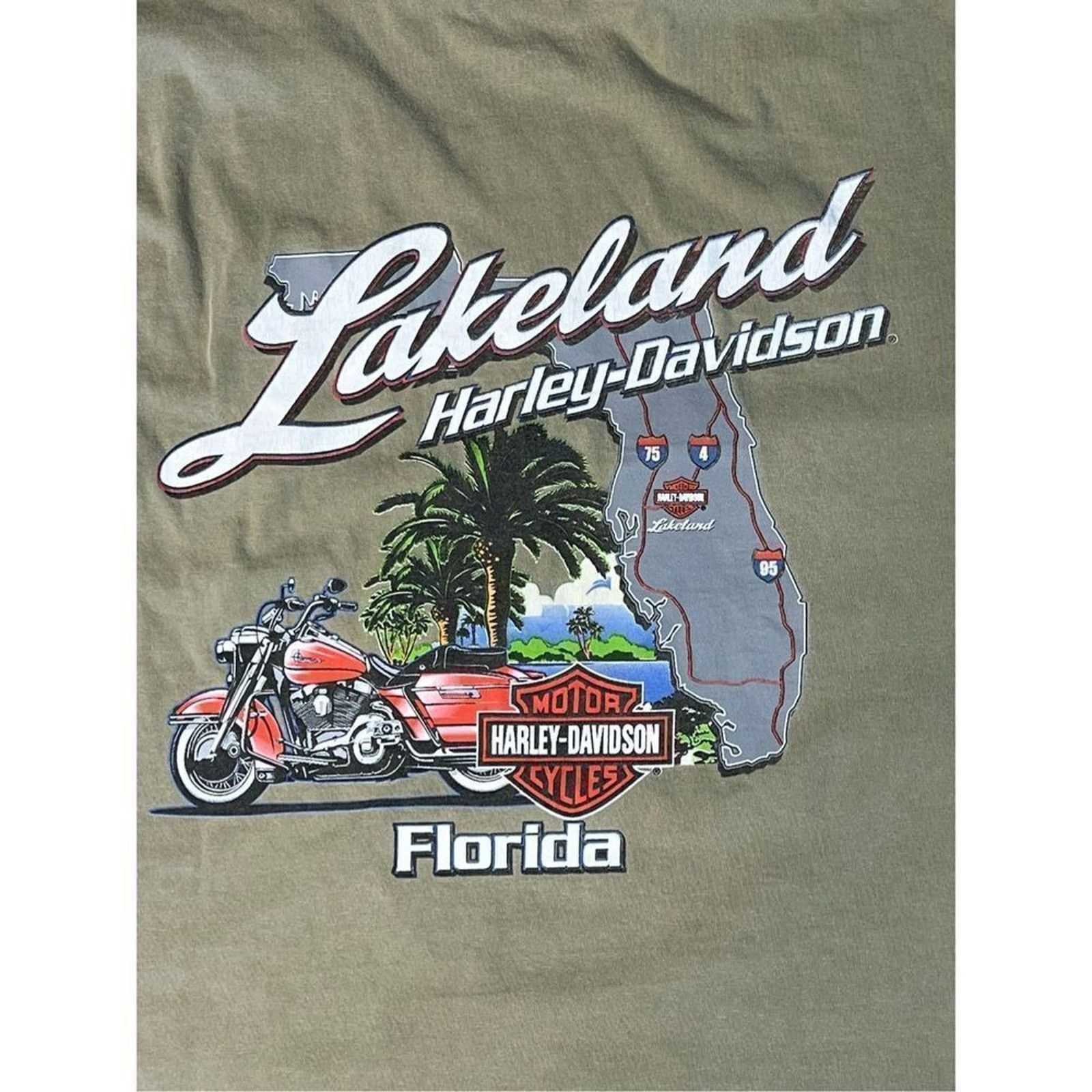 Harley Davidson Harley Davidson Lakeland FL Olive Green T-shirt X LARGE Moto Size US XL / EU 56 / 4 - 5 Thumbnail