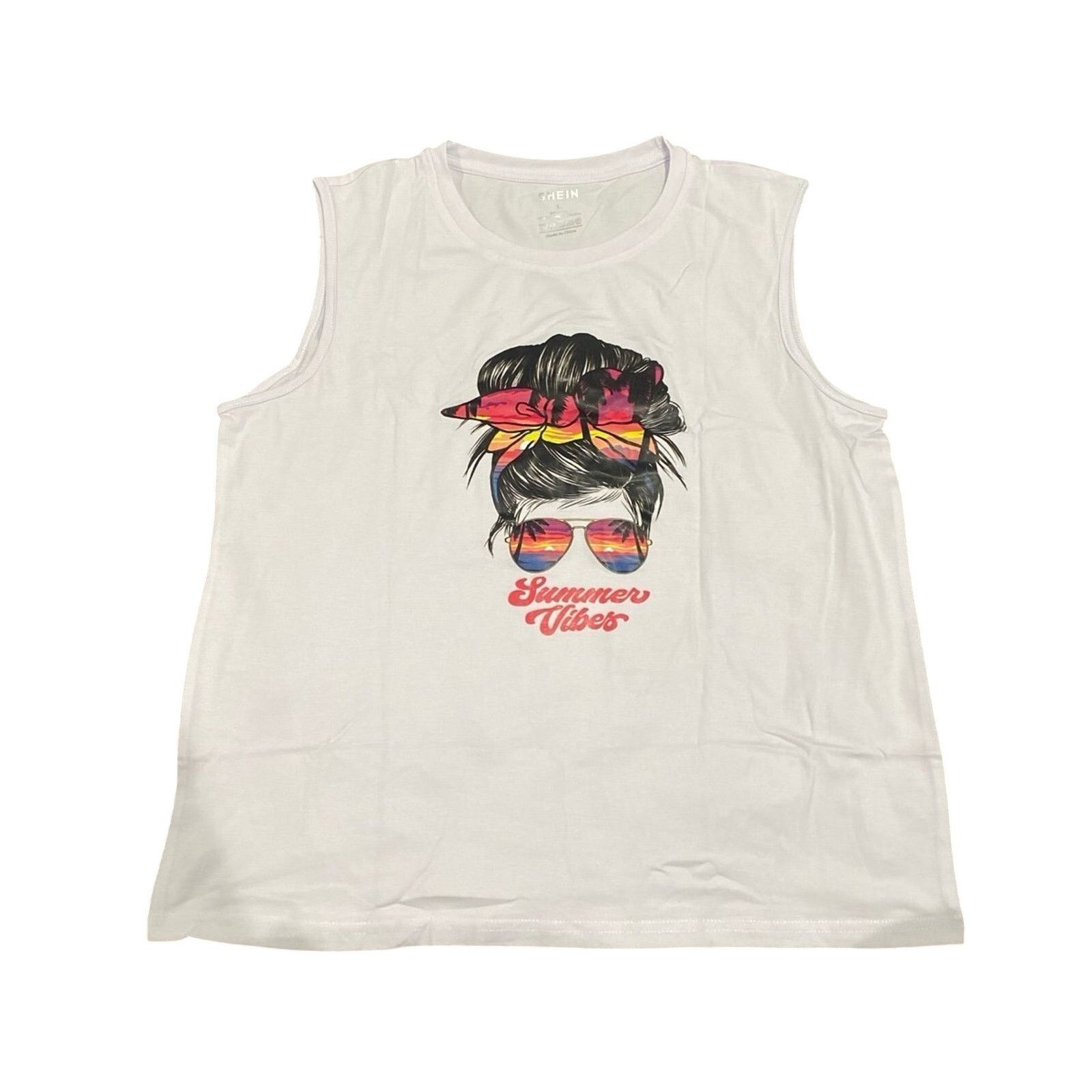 Shein Summer Vibes Graphic Tank Top in White, Size L Size L / US 10 / IT 46 - 1 Thumbnail
