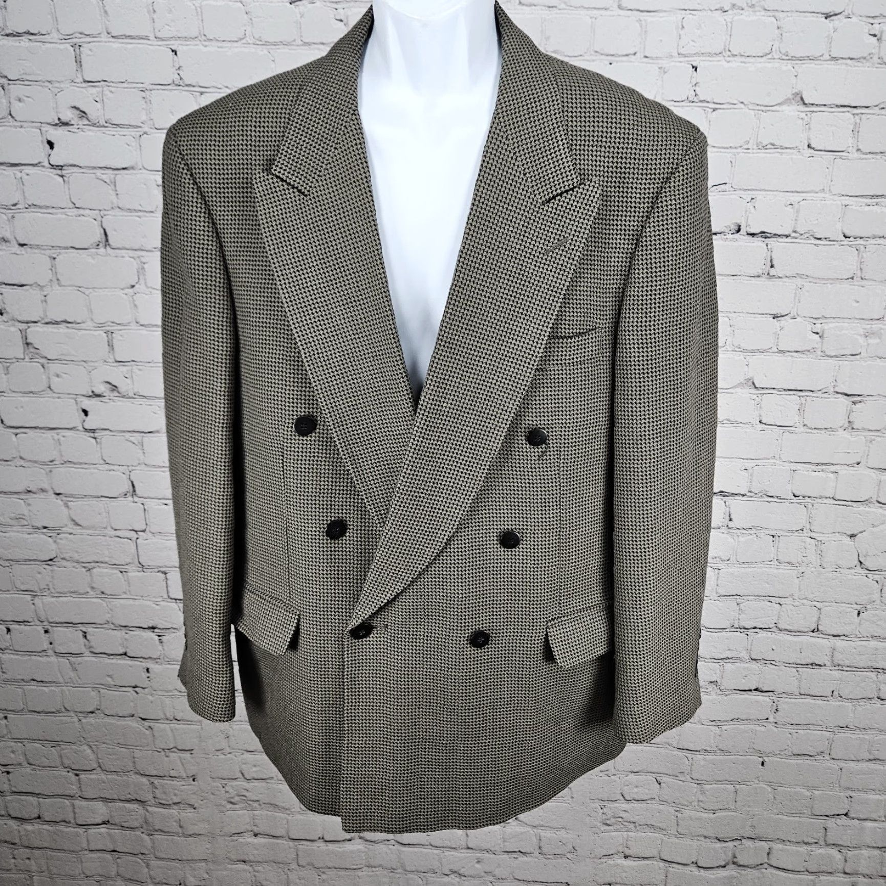 Albert Nipon Albert Nipon Brown Black 100% Wool Double Breasted Peak Blazer Sport Coat 42R Mens Jacket Shirt? Size 42R - 2 Thumbnail