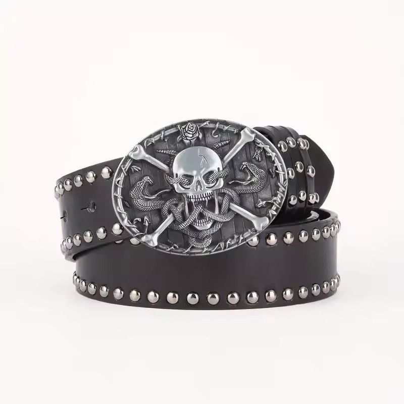 Vintage Retro Heavy Metal Rivets Punk Skull Skeleton Belt Unisex Size ONE SIZE - 1 Thumbnail